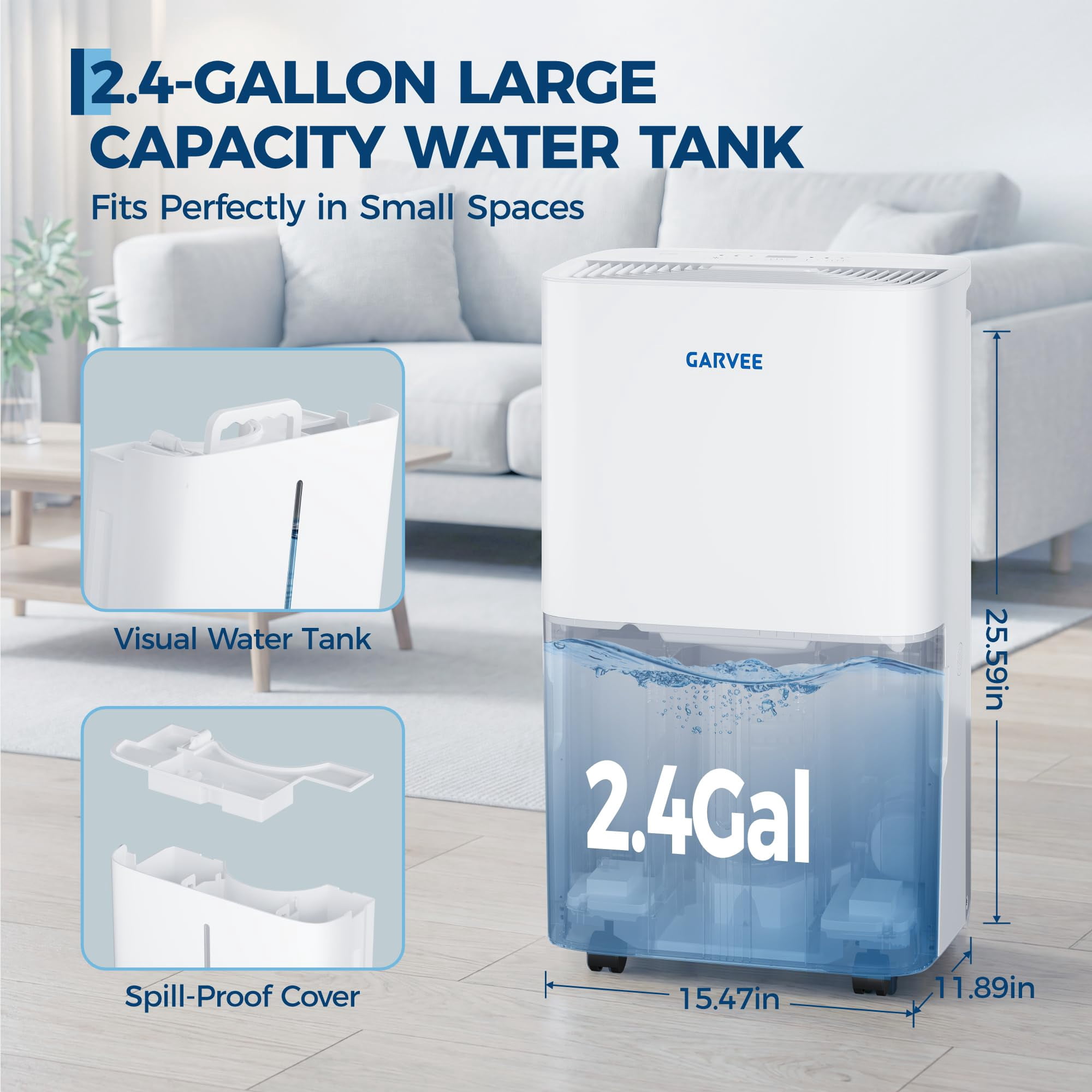GarveeLife Dehumidifier for Basement and Home, Large Room Moisture Remover with Smart Control and Washable Filter (White, 35 Pint) 5bse0