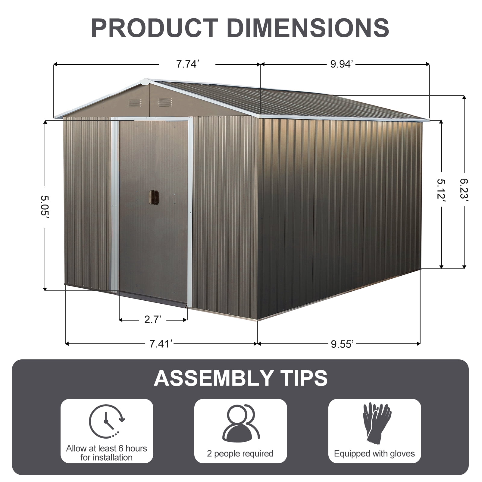 LofyJoy Metal Outdoor Storage Shed, Weather-Resistant Backyard Garden Tool Organizer with Lockable Sliding Doors and Vents (Grey, 8 ft x 10 ft) fm73f