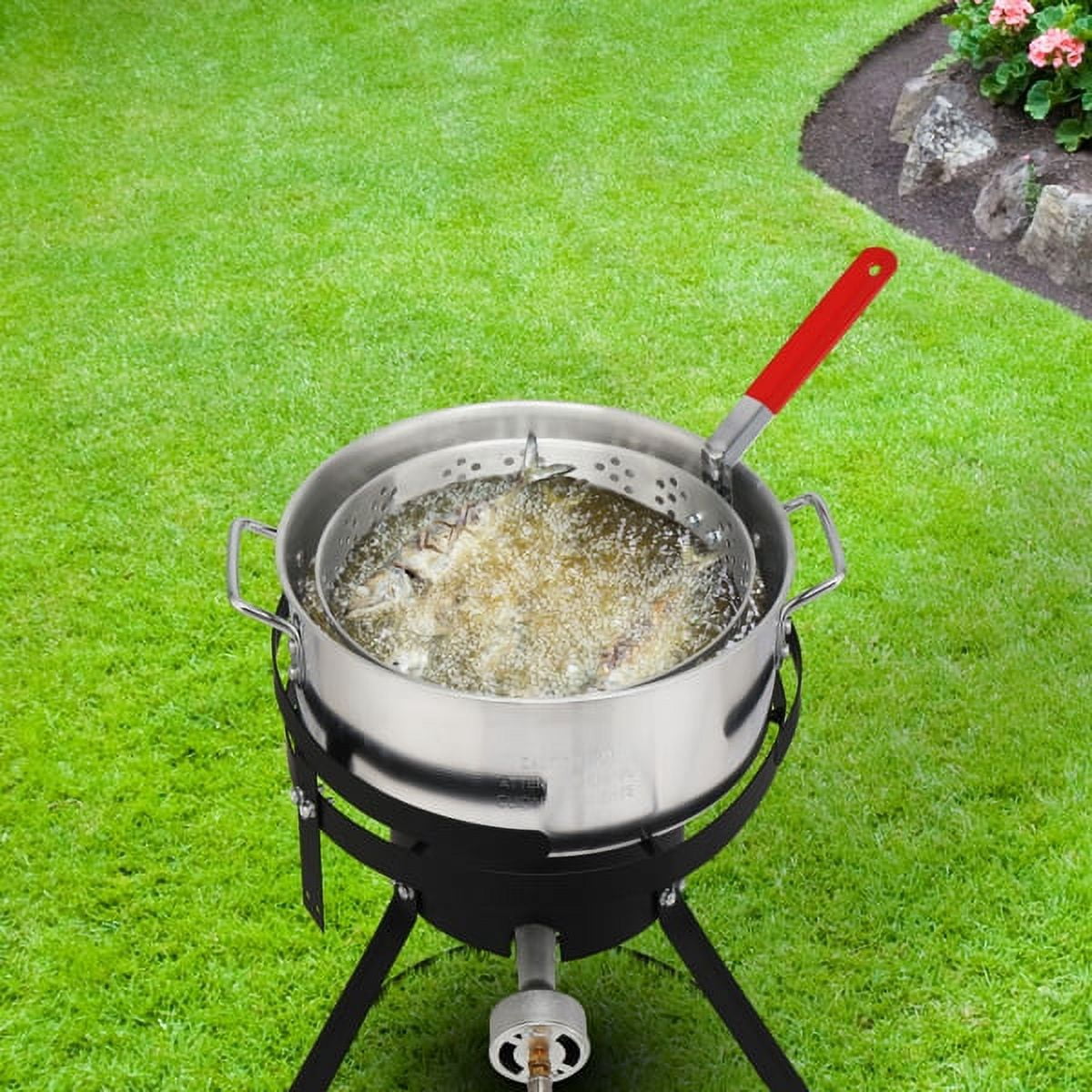 AMEEL Outdoor Gas Fryer Cooking Station with 30qt and 10qt Pots (Black, 13 in x 32 in) o1q1e