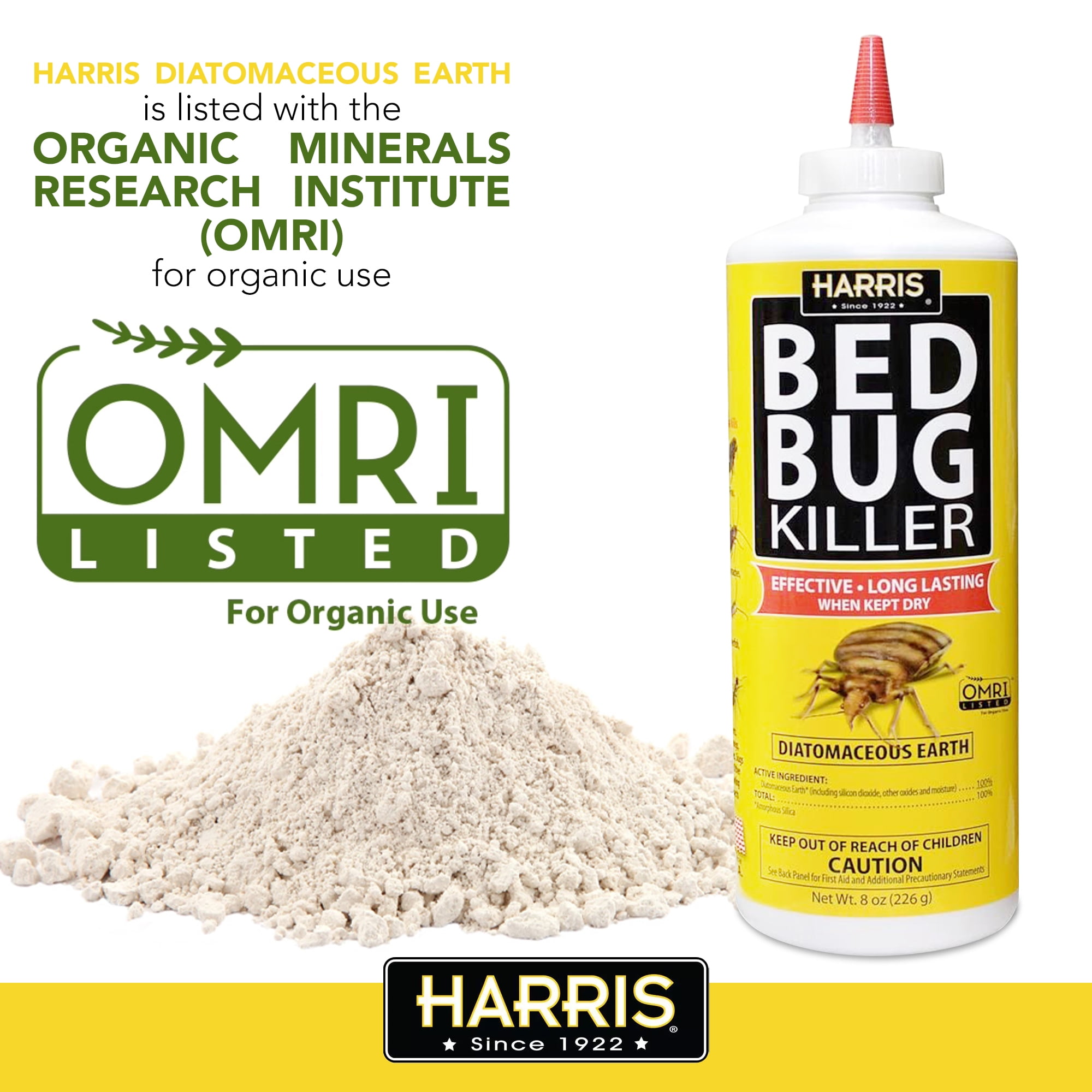 Harris Bed Bug Killer Diatomaceous Earth Powder (White, 8 oz) e4oqs