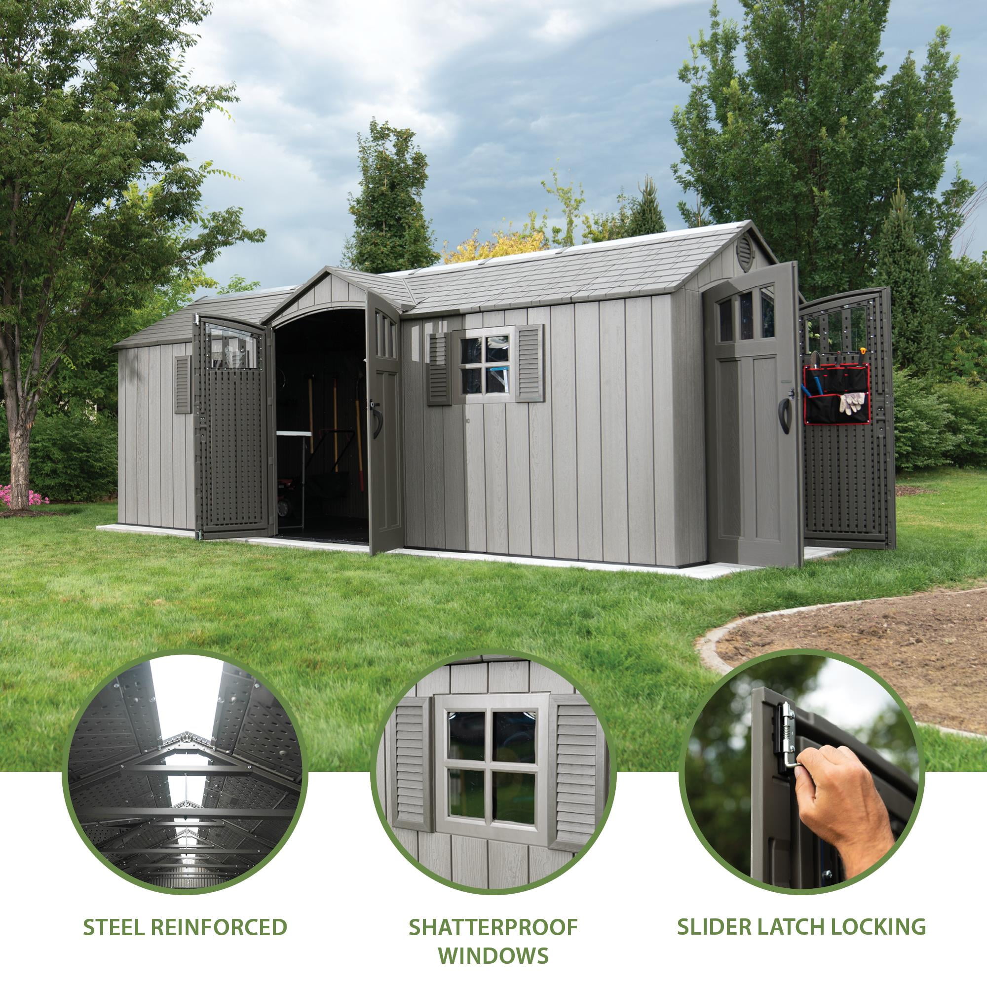 Lifetime Outdoor Storage Shed, Heavy-Duty Steel-Reinforced Polyethylene, Weather-Resistant (Light Brown, 20 ft x 8 ft) t3cca