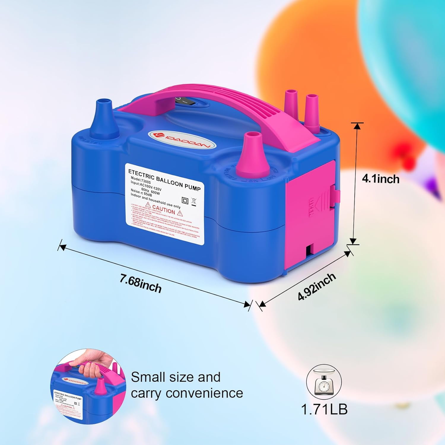 IDAODAN Electric Balloon Pump, Portable High-Speed Air Inflator for Party Decorations (Blue, 1.3 lb) yxhex