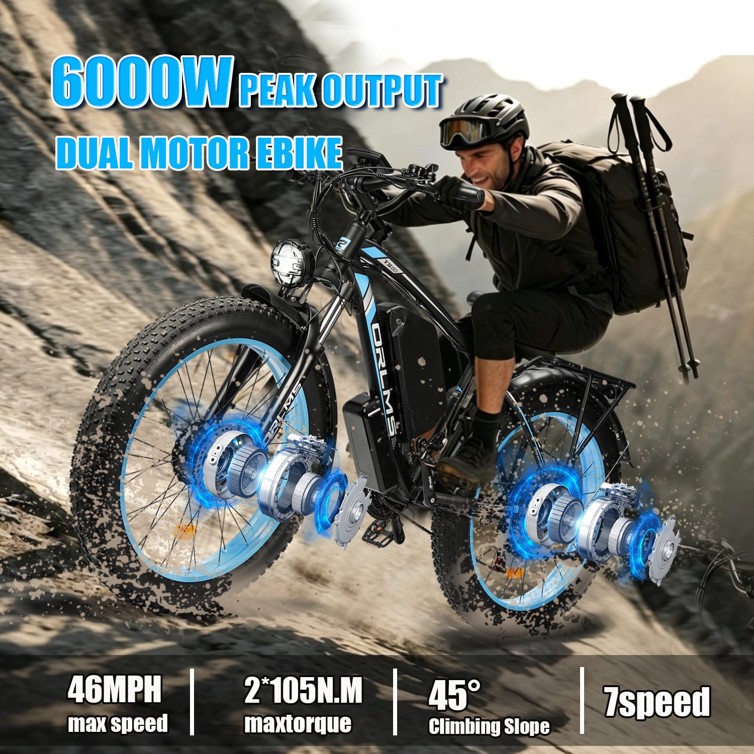 SMLRO Electric Mountain Bike, Dual Motor AWD Ebike, 60V 25Ah Battery, 26 in x 4.0 in Fat Tire, 21-Speed (Green, 330 lb Capacity) r9zxi