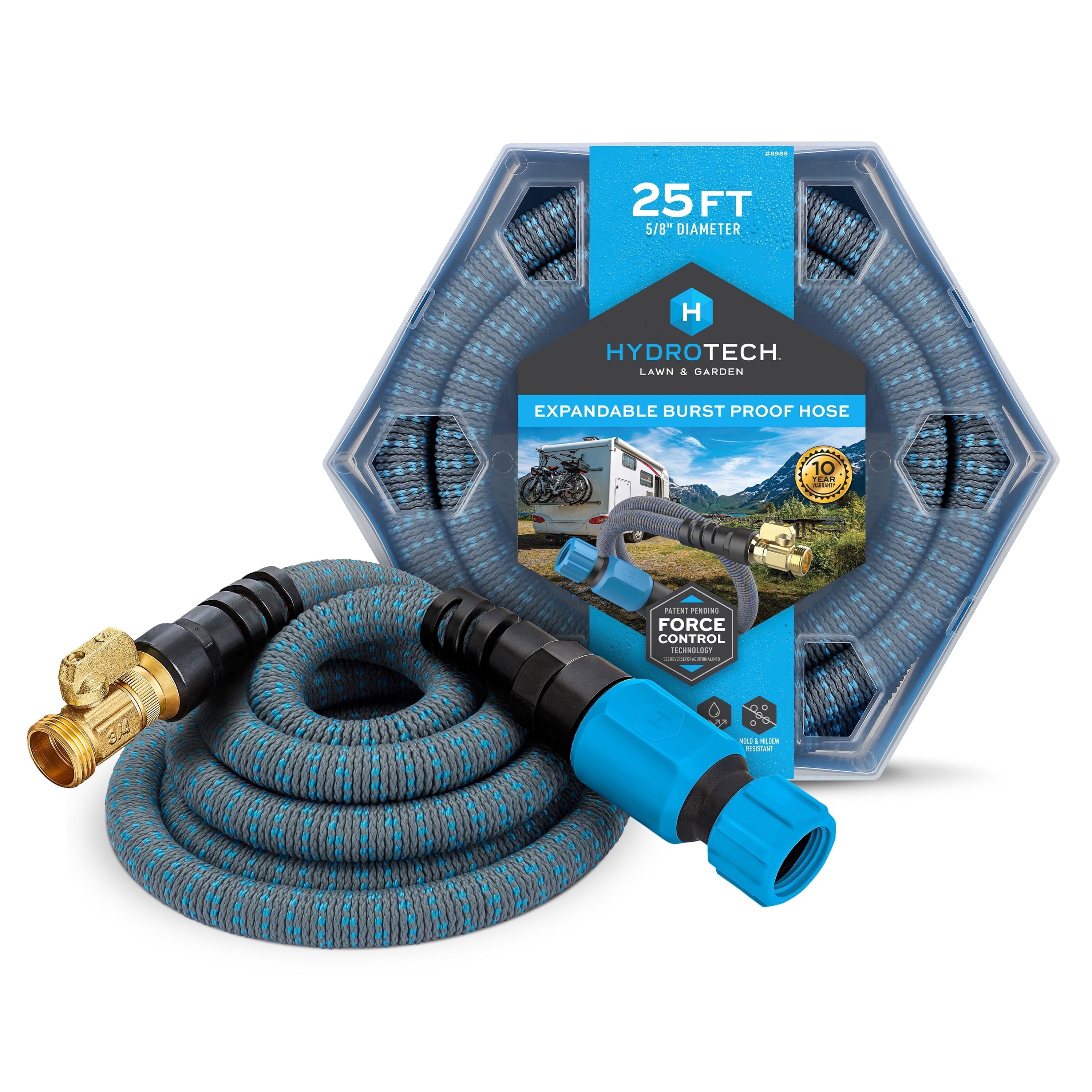 HydroTech Expandable Garden Hose, Burst-Proof Heavy-Duty Flexible Water Hose (Blue, 25 ft.) ztkav