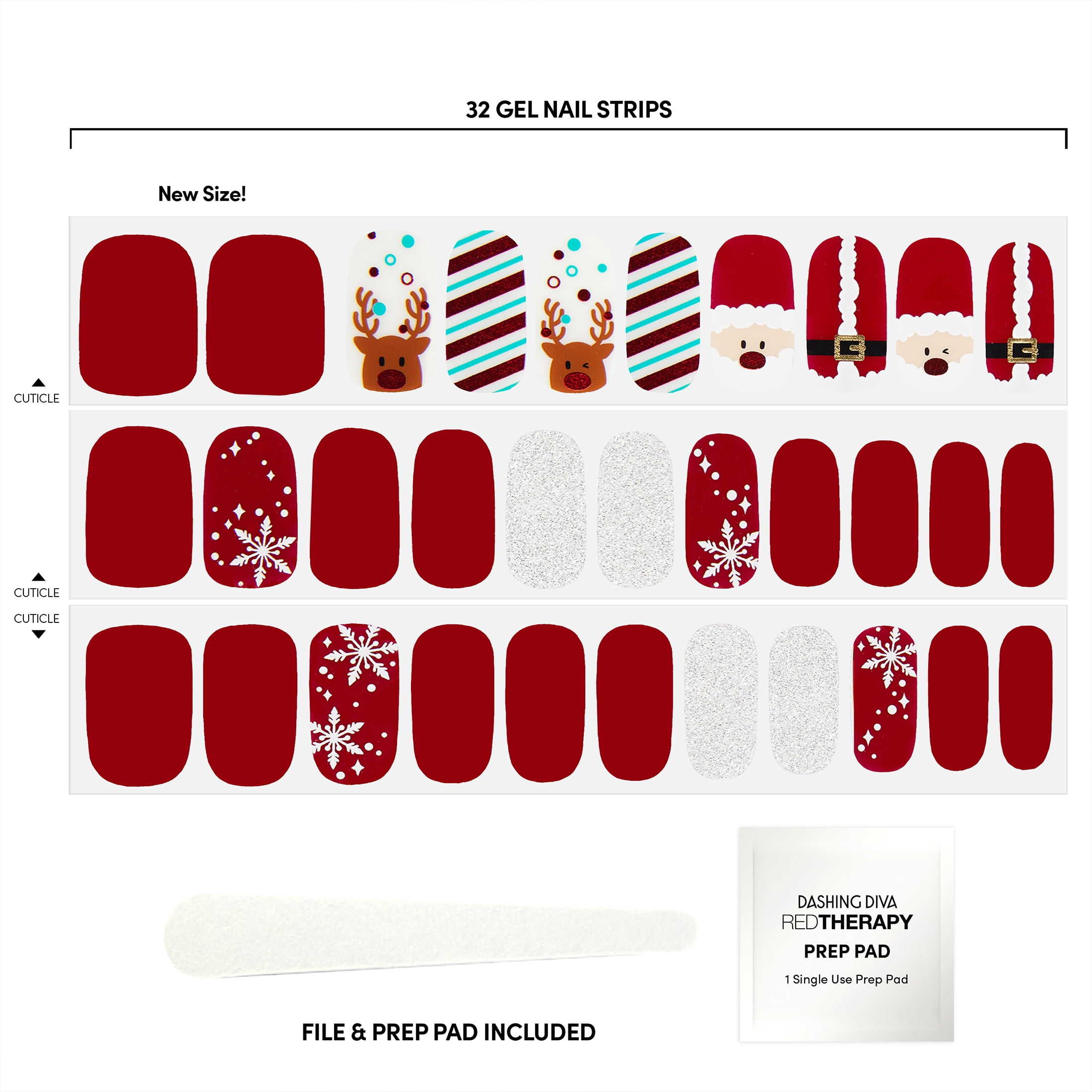 Dashing Diva GLOSS Ultra Shine Gel Nail Strips, Santa's Helper Holiday Collection (Red, 32ct) 4ue8c