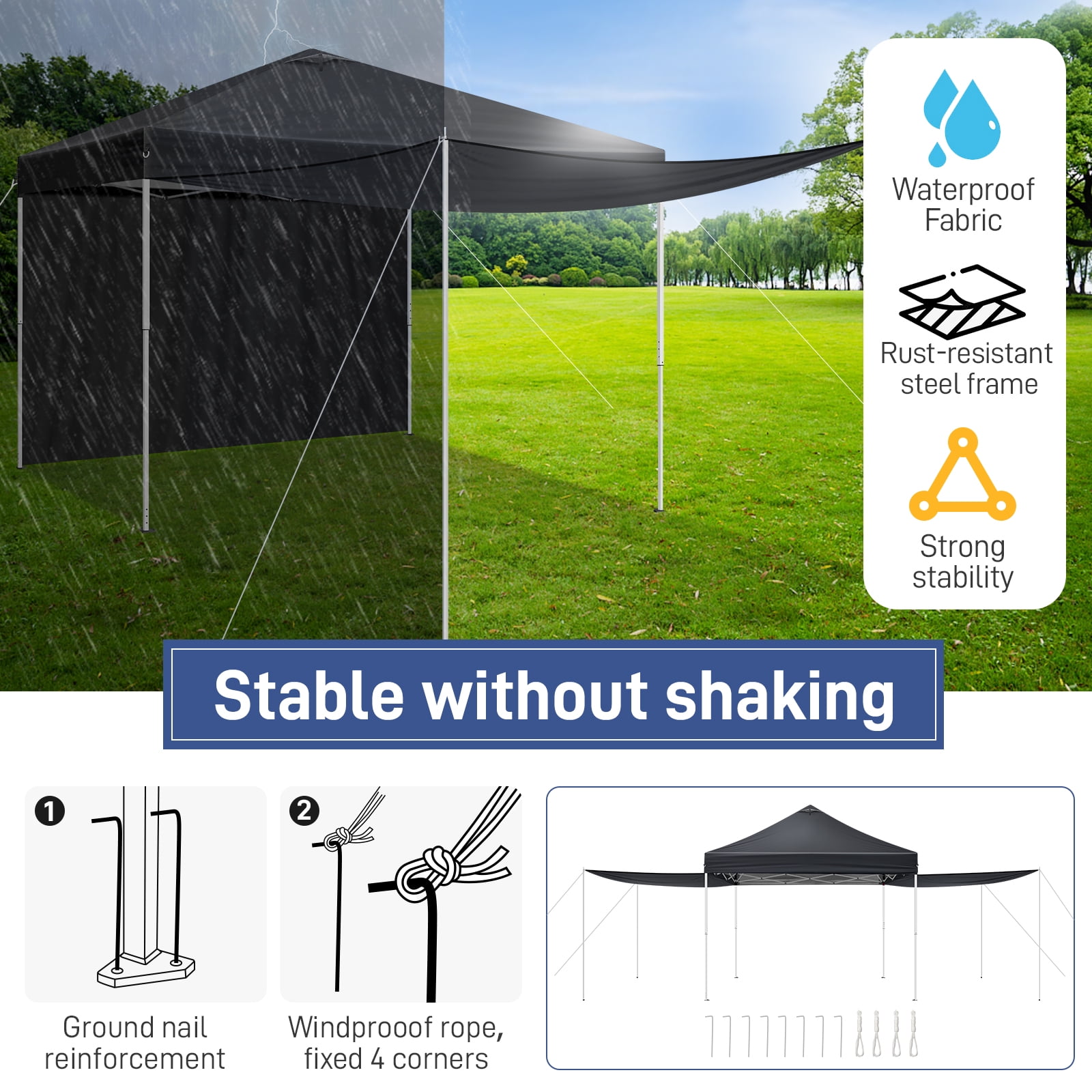 UBesGoo Pop Up Canopy Tent Outdoor Patio Shade Shelter (Black, 10 ft x 10 ft) mrtob