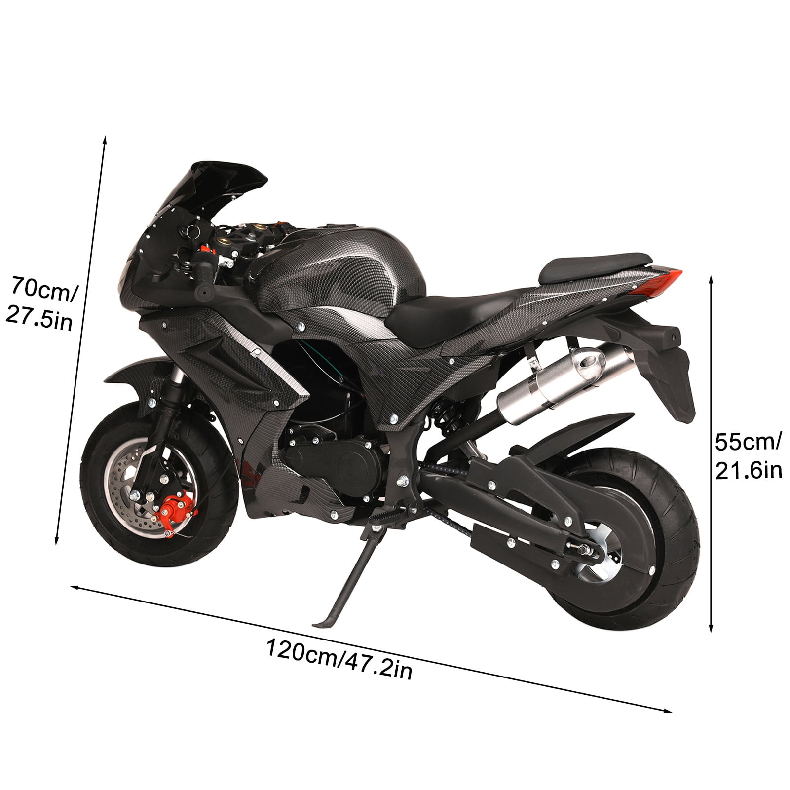 AQQW 49cc 4-Stroke Gas Mini Motorcycle, Kids & Teens Pocket Dirt Bike with Dual Disc Brakes (Black, 441 lb Capacity) rffo9