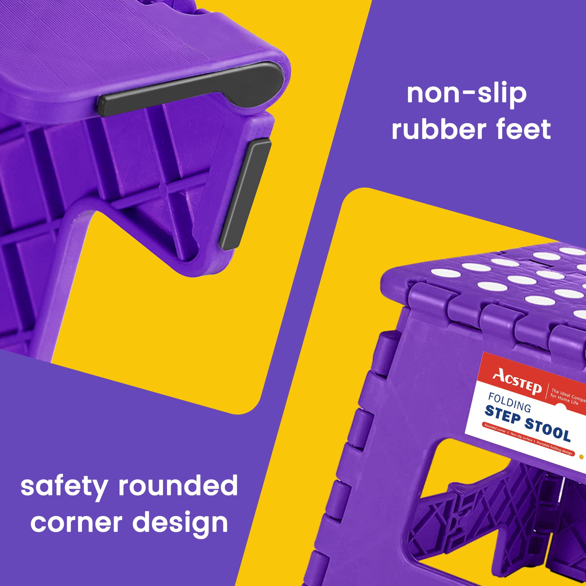 ACSTEP Folding Step Stool Non-Slip Portable Foldable Stool for Kitchen and Bathroom (Purple, 9 in) fgiyz