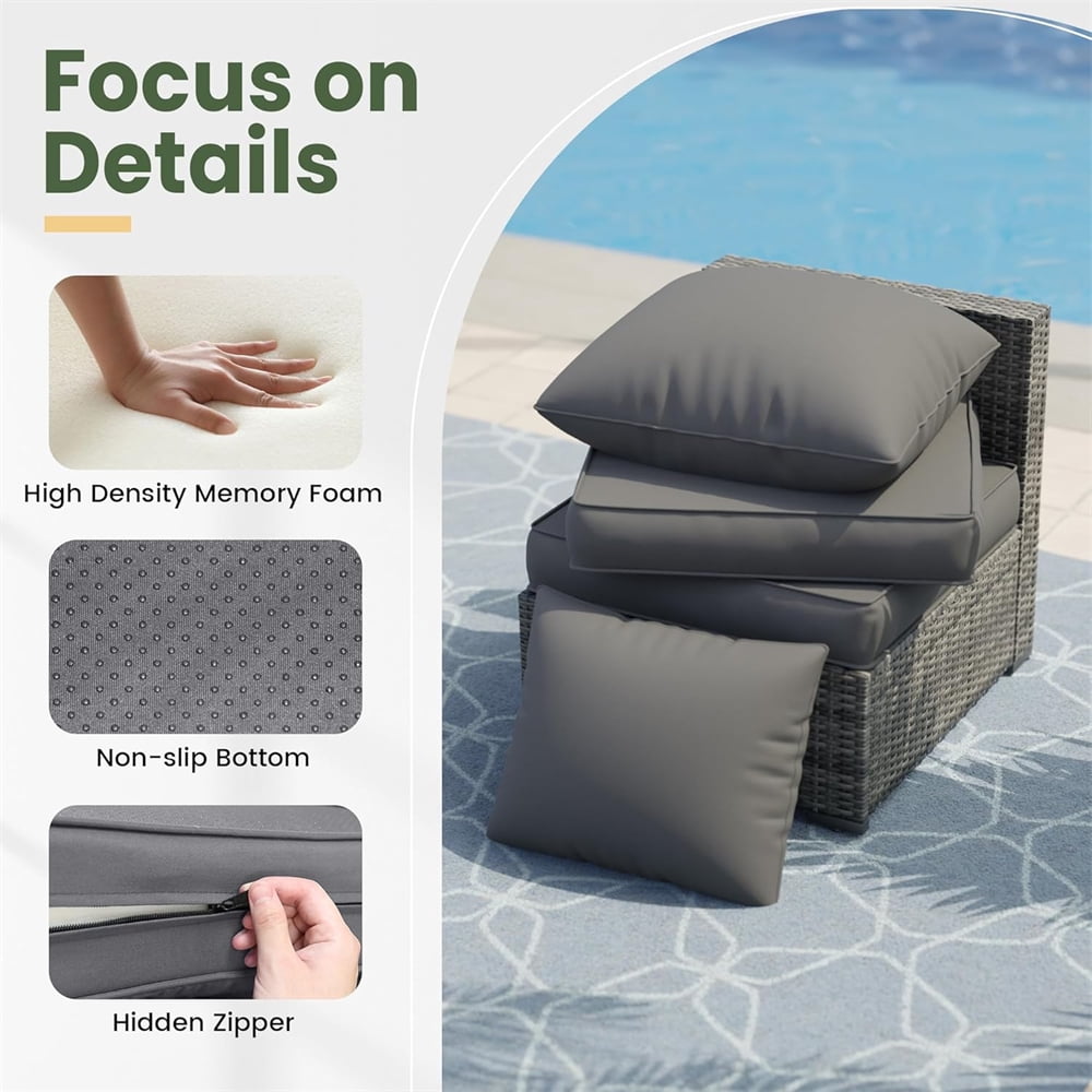 Aminy 4-Piece Patio Conversation Set, Outdoor Rattan Wicker Sofa Furniture with Cushions and Coffee Table (Gray, 4-Piece Set) llmlh