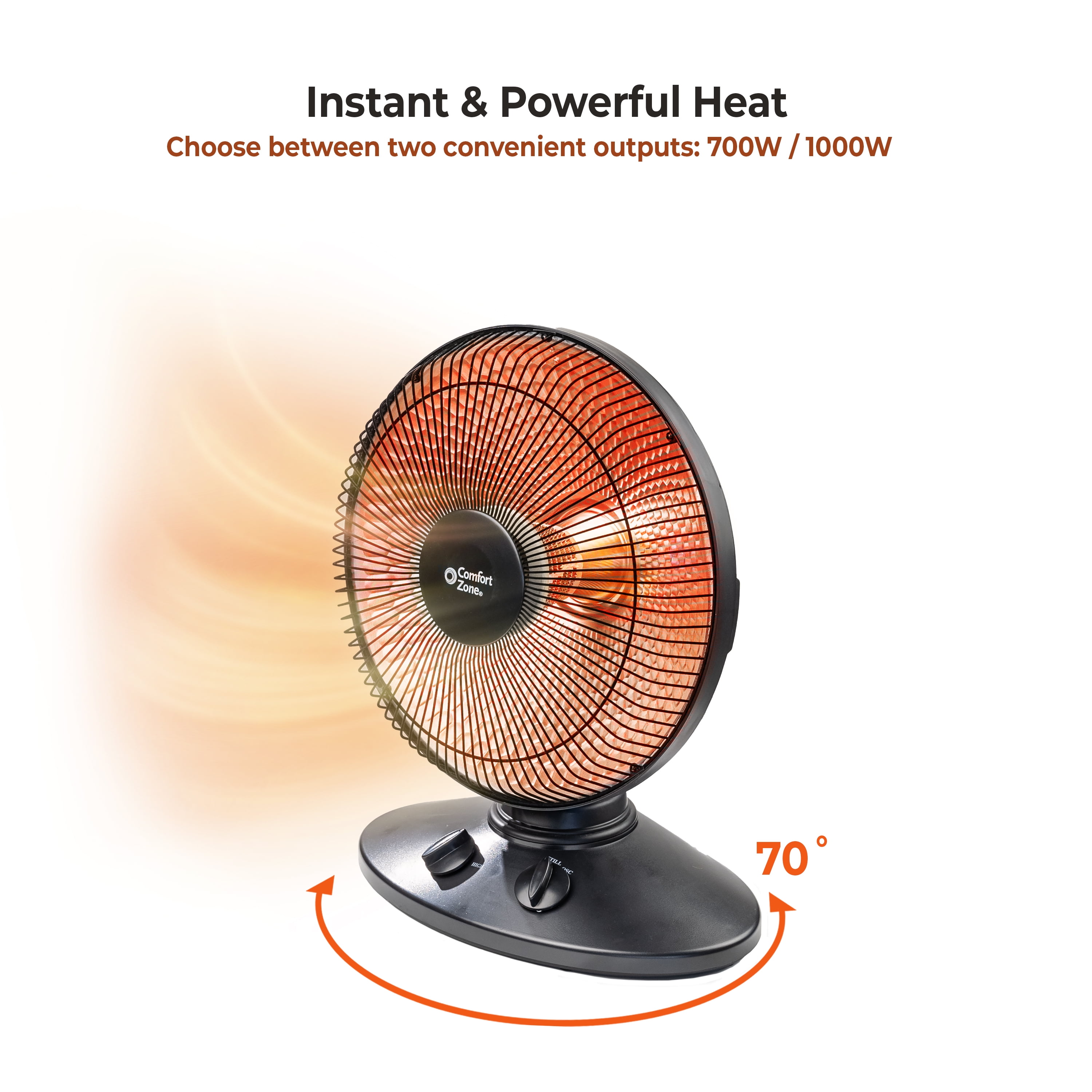 Comfort Zone Parabolic Oscillating Dish Space Heater (Black, 19 in Height) fgpmx