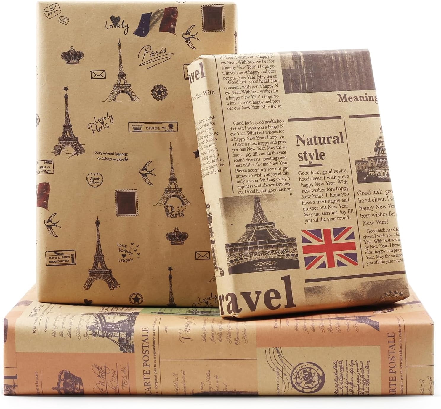 Benefree Vintage Europe Theme Gift Wrapping Paper Set (Multicolor, 6 Sheets 20x28 in) zf5d0