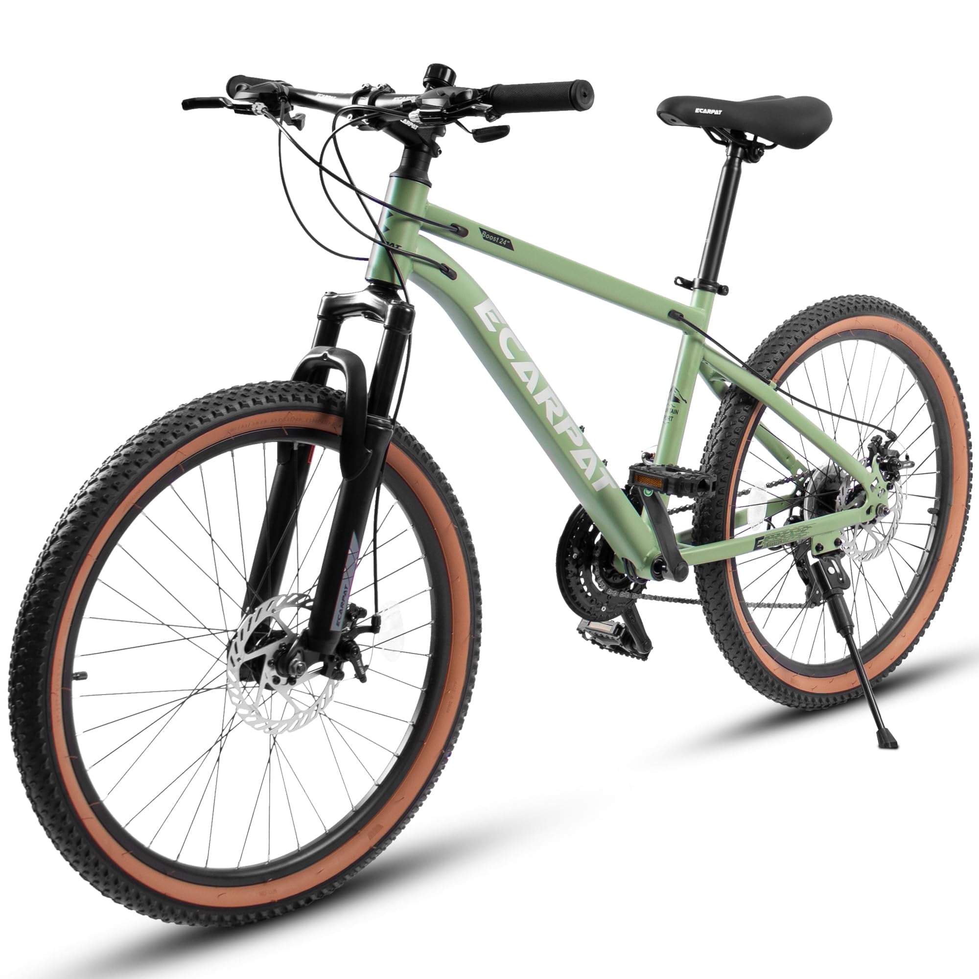 Ambifirner 24 Inch Mountain Bike, 21-Speed High-Carbon Steel Frame with Mechanical Disc Brakes and Front Suspension (Green, 24 in) 96z9o