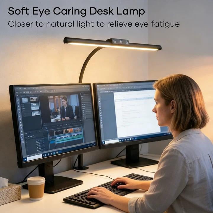ORFELD LED Desk Lamp with Clamp, Stepless Dimming, Flexible Gooseneck for Office & Home (Black, 17 in) flcx4