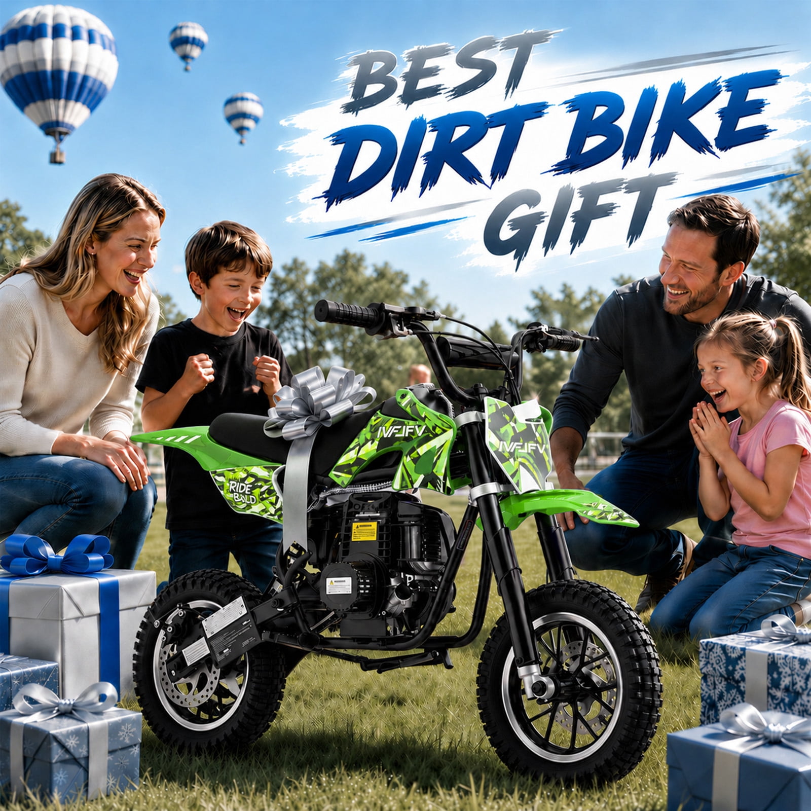 IVFJFV 39cc 4-Stroke Gas Dirt Bike for Beginners, Mini Off-Road Motorcycle with Disc Brakes and Rear Suspension (Green, 48 lb) 5981e