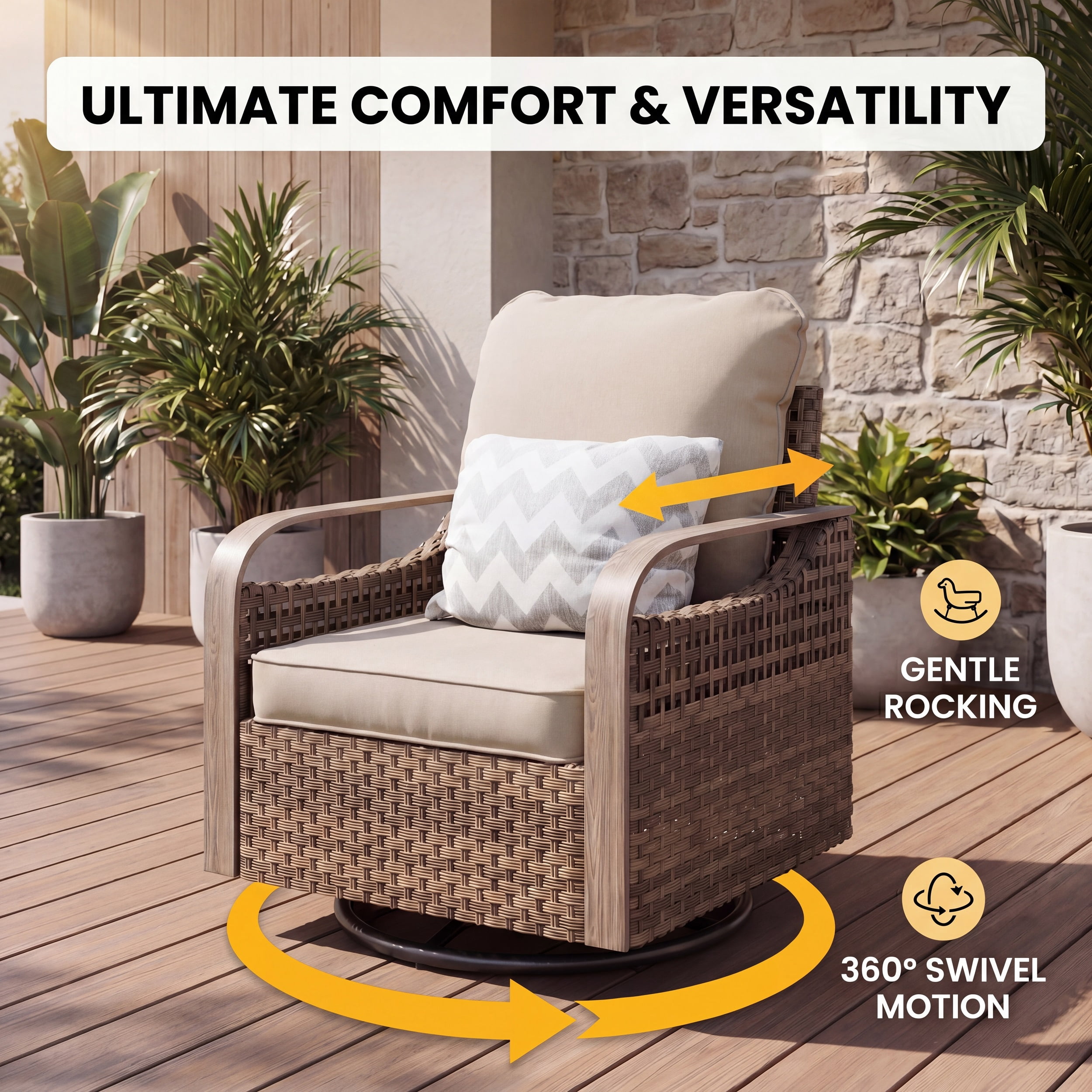 Poteban Outdoor Patio Wicker Furniture Set (Beige, 6-Piece Set) 255q0