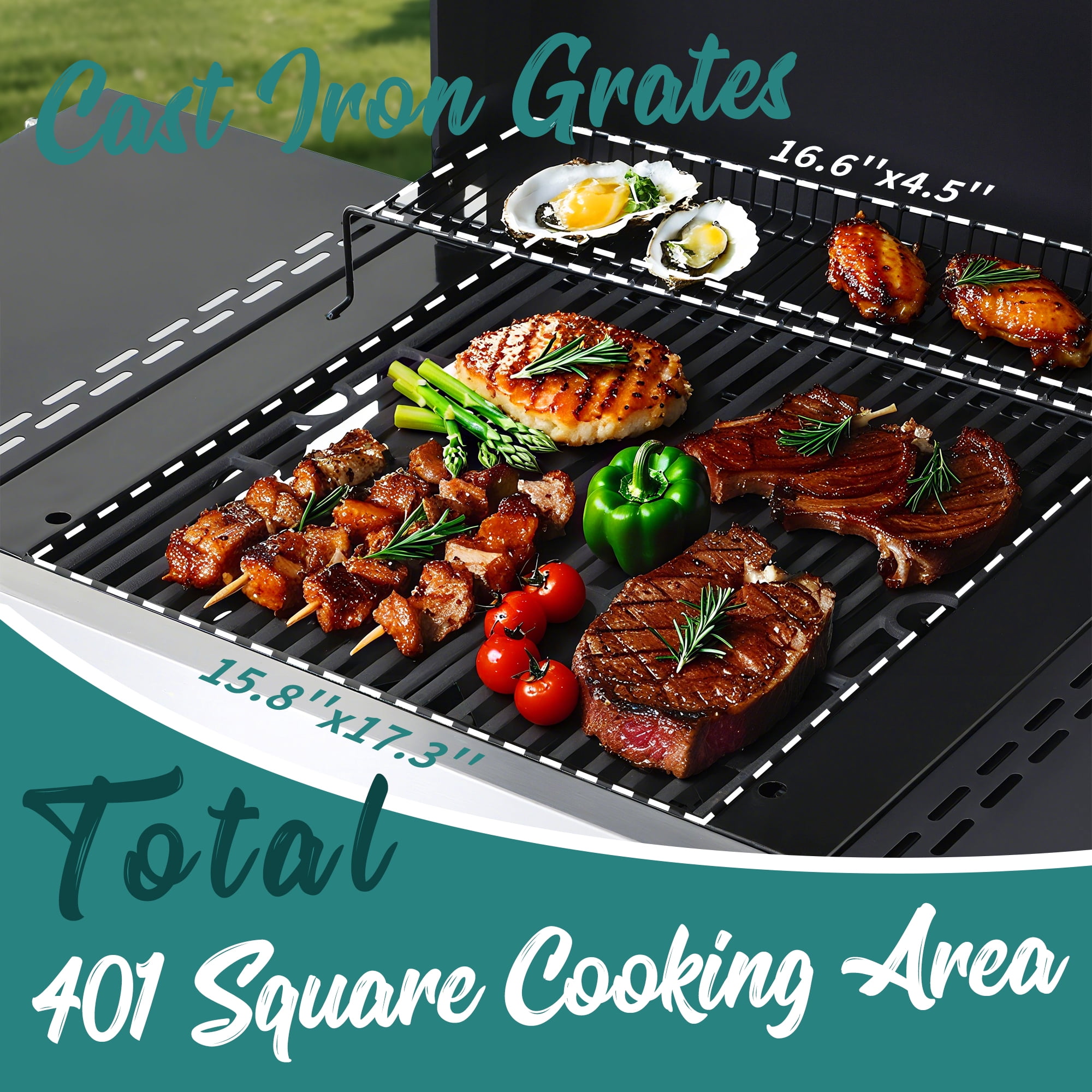 Nice Coker 3-Burner Propane Gas Grill with Griddle Combo, Outdoor BBQ Station with Folding Side Table (Silver, 36,900 BTU) g1qvo