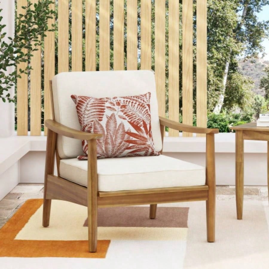 DOKEA Laurent Outdoor Club Chair Set, Acacia Wood Patio Furniture with Thick Cushions (500 lb Capacity, 4-Piece Set) 7mjvs