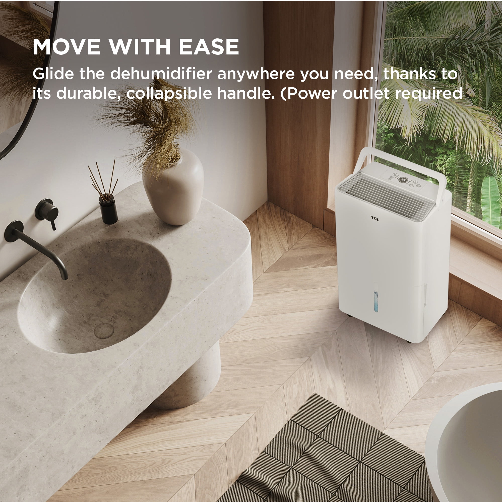 TCL 25 Pint Smart Dehumidifier, Energy Star Certified, Quiet Operation, App-Controlled, Portable Design (White, 25 Pint) yqem7