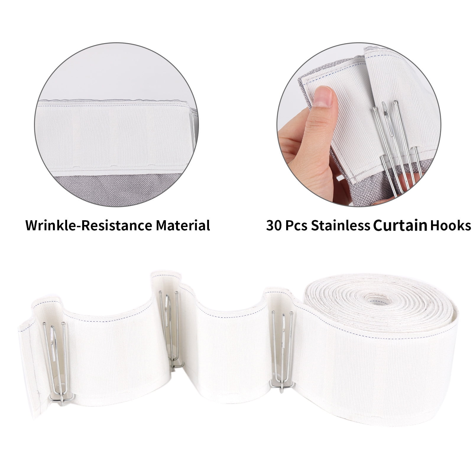Mecozone Curtain Pleat Tape and 4-Prong Hook Set for DIY Pinch Pleat Drapes (White, 32.8 ft) 1gdf3