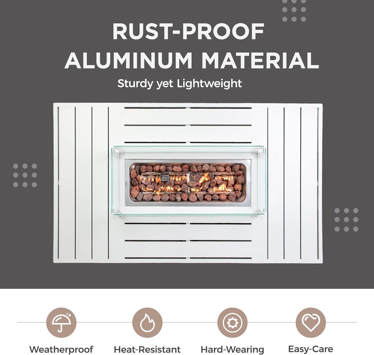 RoyalCarft Outdoor Patio Aluminum Propane Gas Fire Pit Table, 50,000 BTU Rectangular Fire Table with Stainless Steel Burner and Waterproof Cover (White, 54.3 in) v44eq