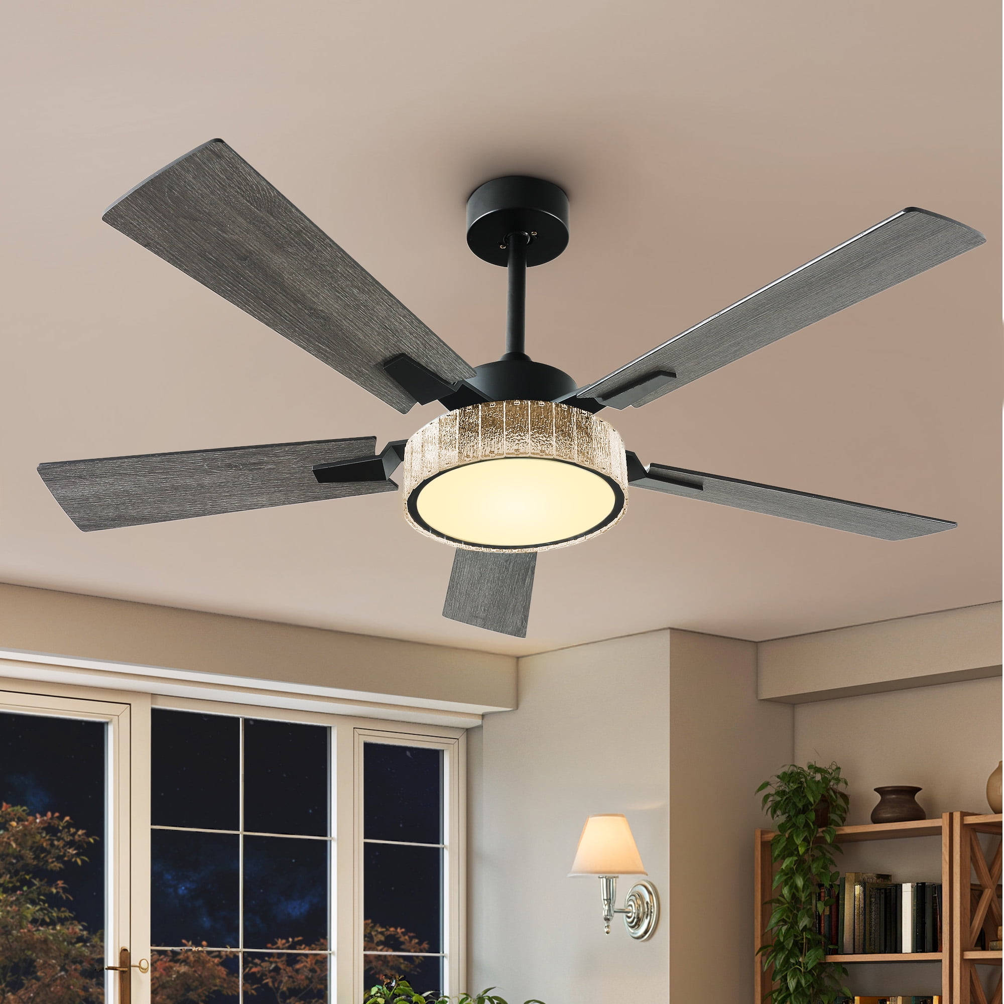Uforic Farmhouse Ceiling Fan with Lights, Smart Chandelier Fan with Remote & App Control (Black, 52 in) bqaak