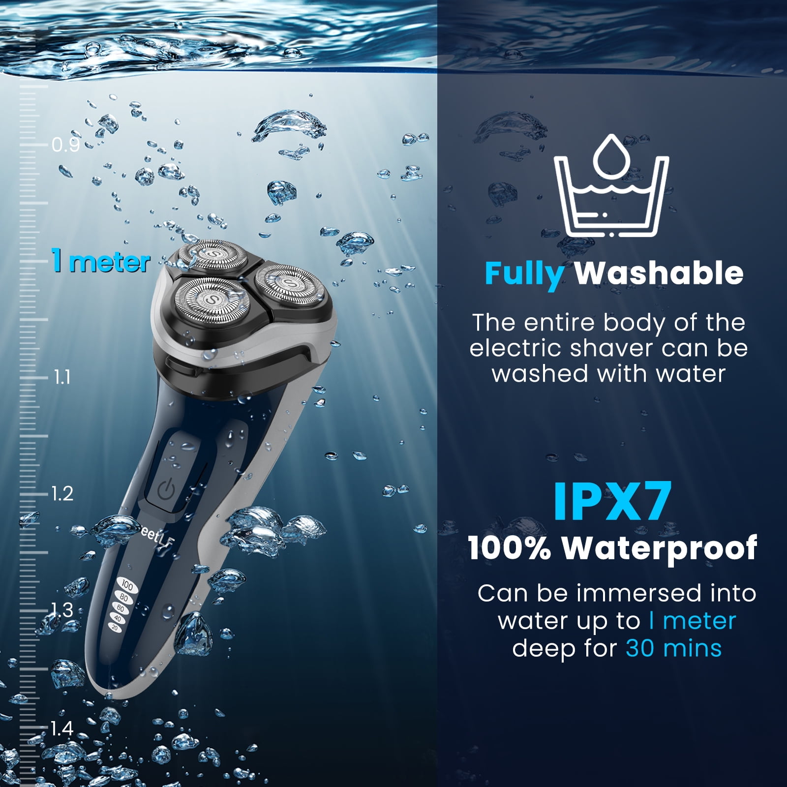 SweetLF Electric Shaver for Men, 3D Rotary Cordless Rechargeable Razor with Pop-up Trimmer (Blue, 1 Count) 38z9z