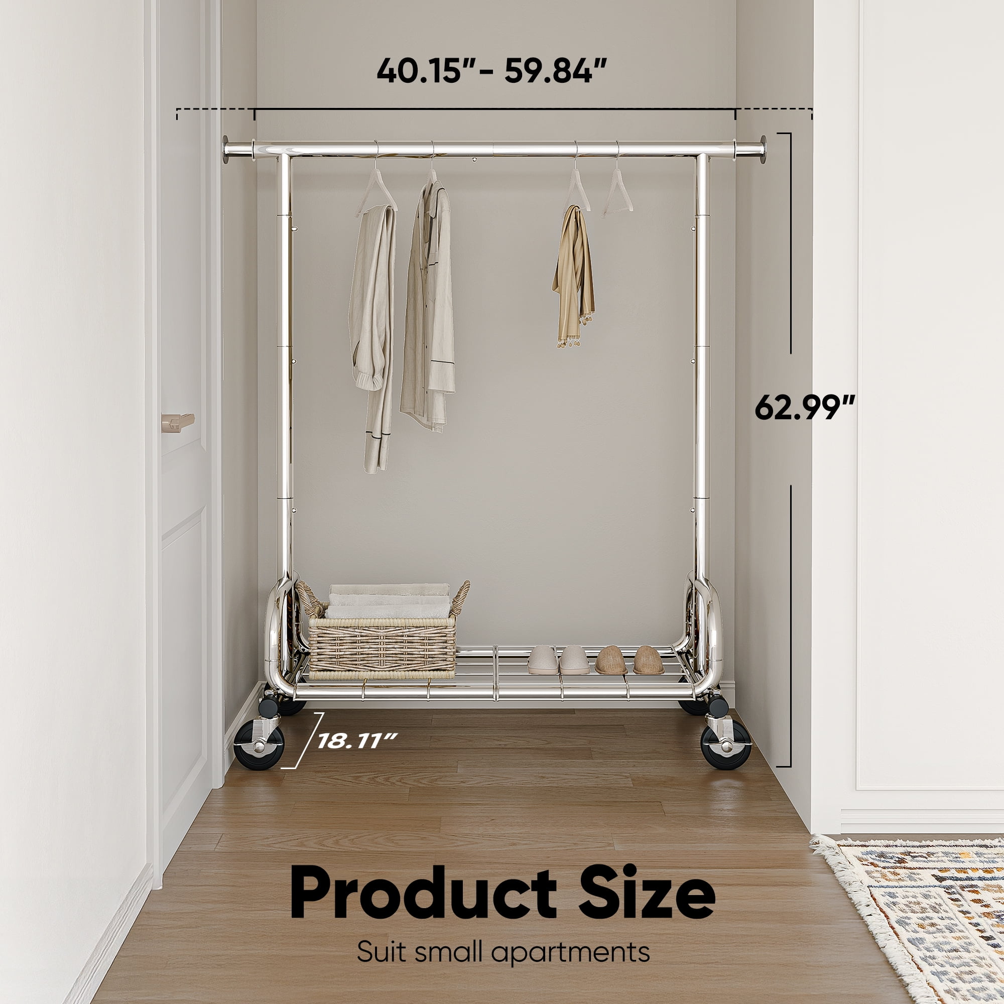 HOKEEPER Heavy Duty Rolling Garment Rack with Shelves, Commercial Grade Steel Clothes Organizer (Silver, 300 lb Capacity) 00wez