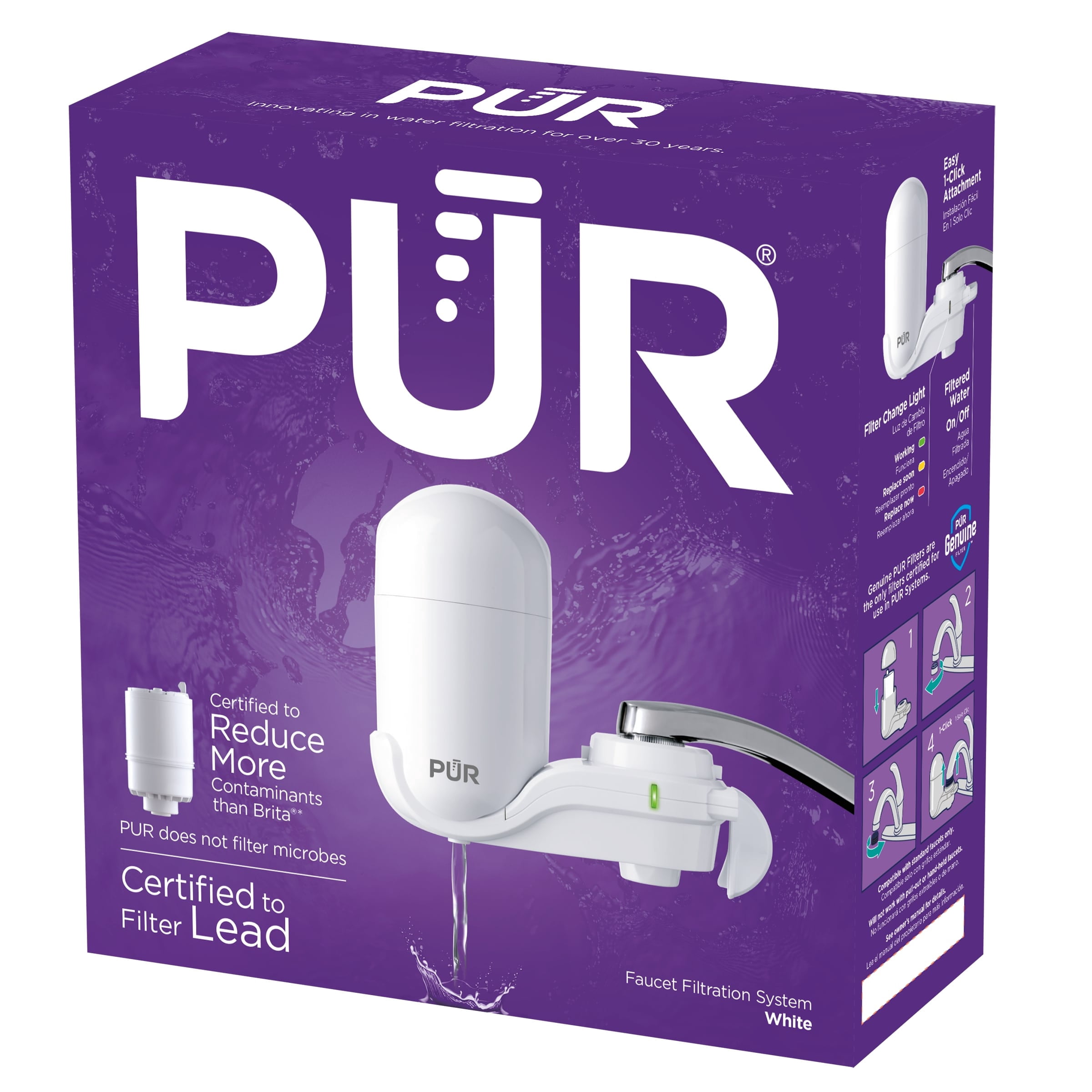 PUR Faucet Mount Water Filtration System, Vertical Water Filter for Kitchen Sink (White, 1 Pack) sa901