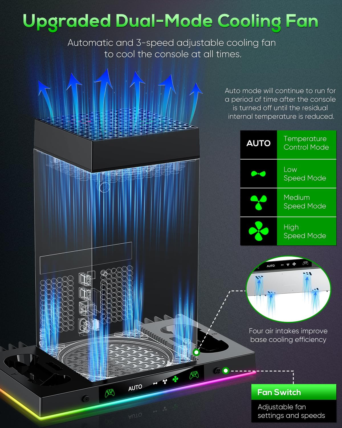 Prociv Xbox Series X Cooling Fan and Charging Station with RGB Lighting (Black, 1-Pack) rswkf