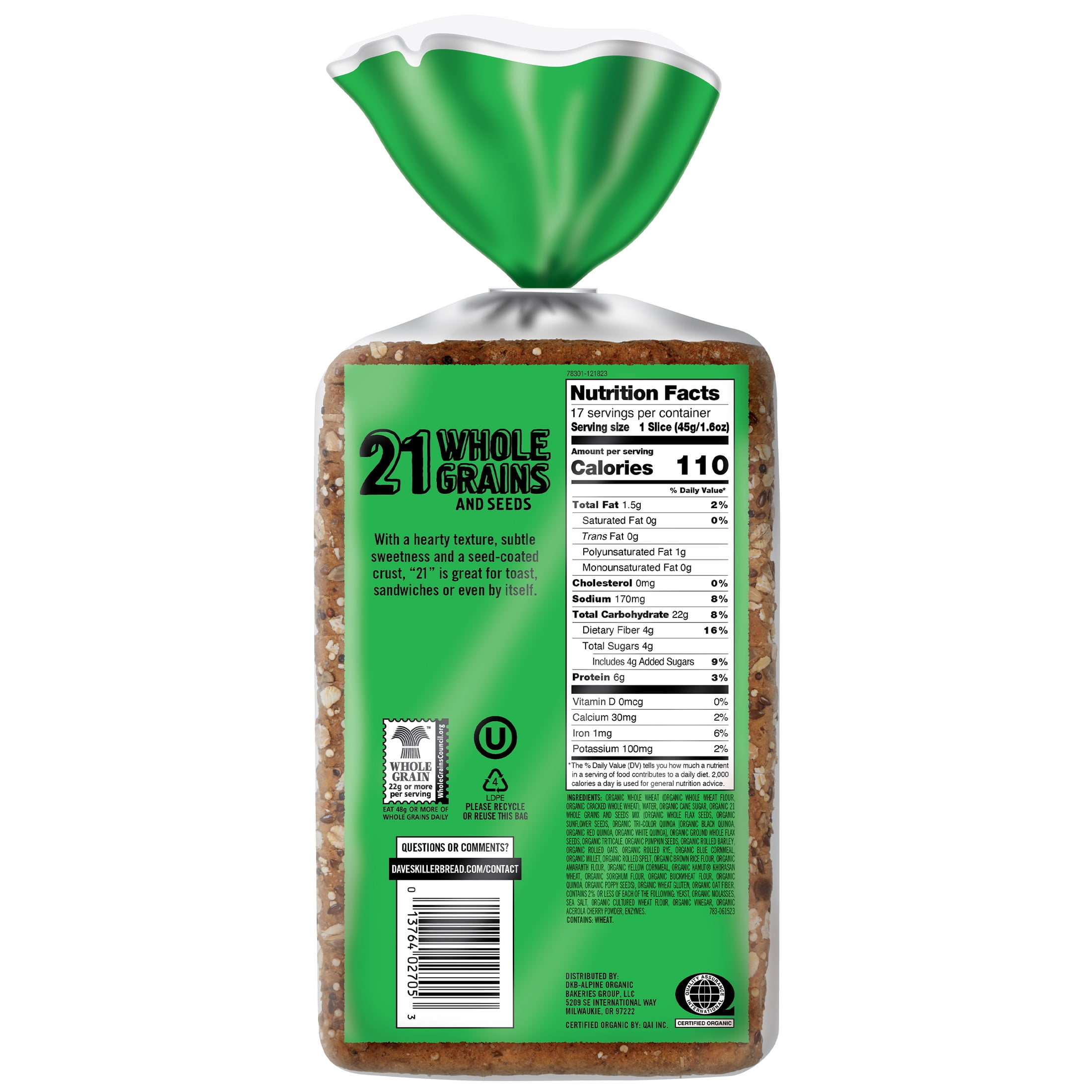 Dave's Killer Bread 21 Whole Grains and Seeds Organic Sandwich Bread (27 oz) aof1x