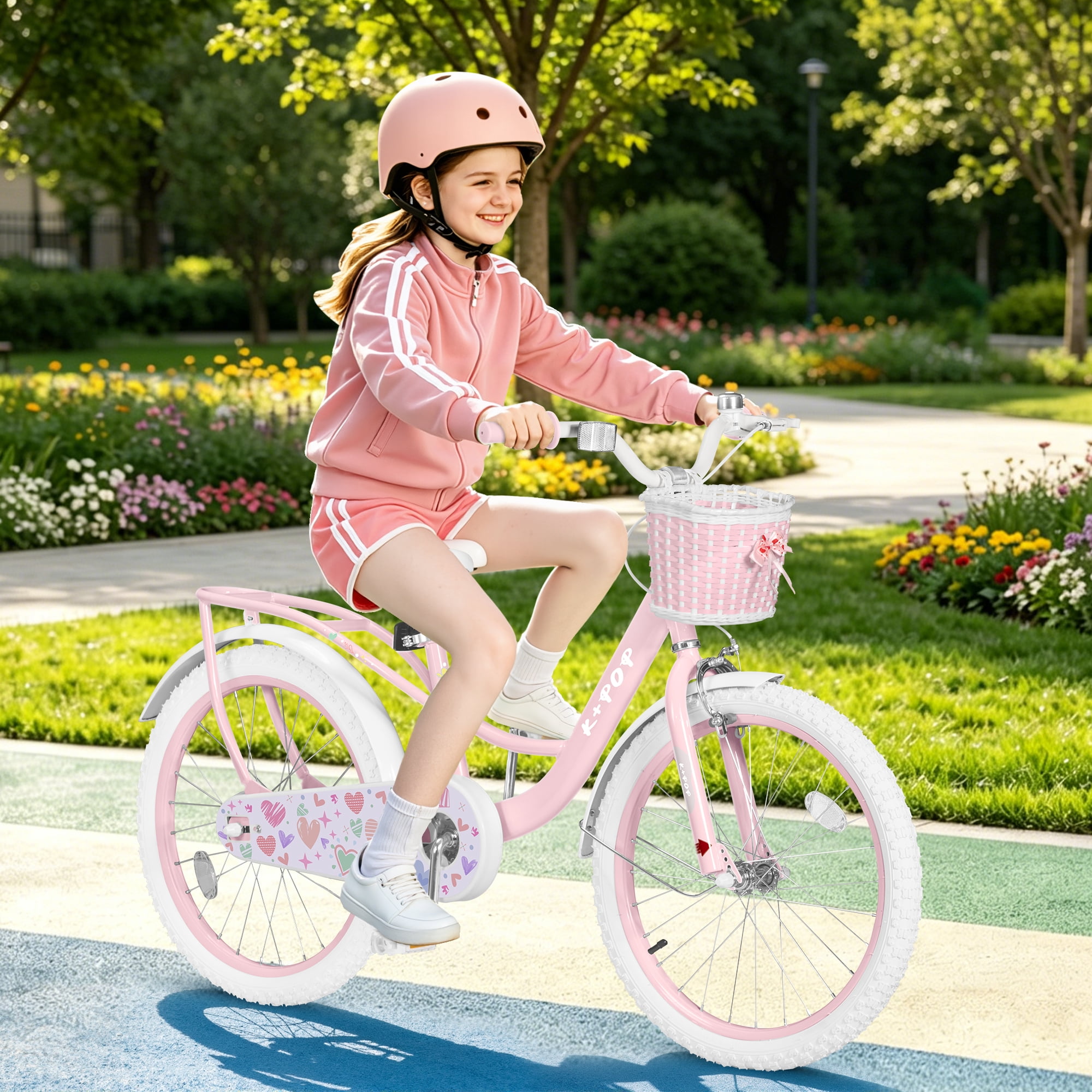 Bstjewey 20 Inch Kids Bike for Girls, Durable Carbon Steel Frame with Basket and Adjustable Seat (Pink, 20 in) ady9s