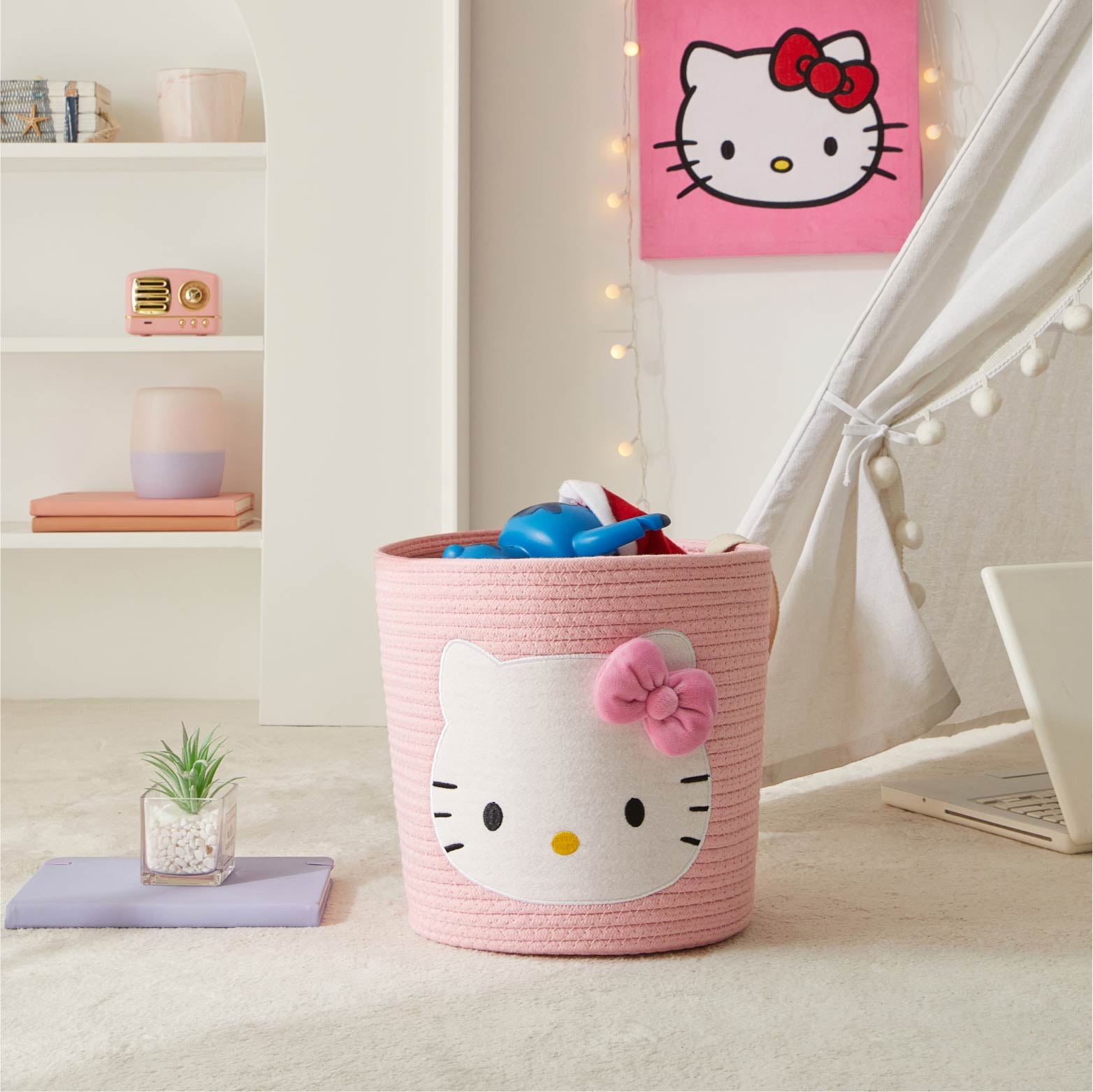 Hello Kitty Kids Rope Storage Bin Decorative Organizer for Nursery and Playroom (Pink, 10 in x 10 in) sx95b