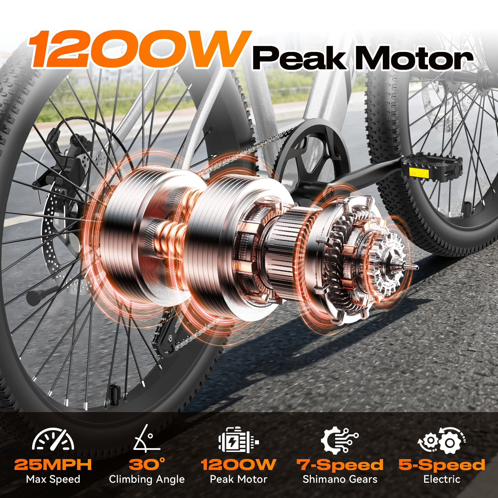 X-Koala 26 in Electric Mountain Bike, 1200W Motor, 25 MPH, 48V Battery, UL 2849 Certified, 7-Speed Ebike with Saddle Suspension (26 in) k4f3w