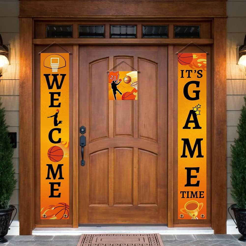 Generic Basketball Welcome Porch Banner Set (Orange, 11.8 in x 70.9 in) fuwjr