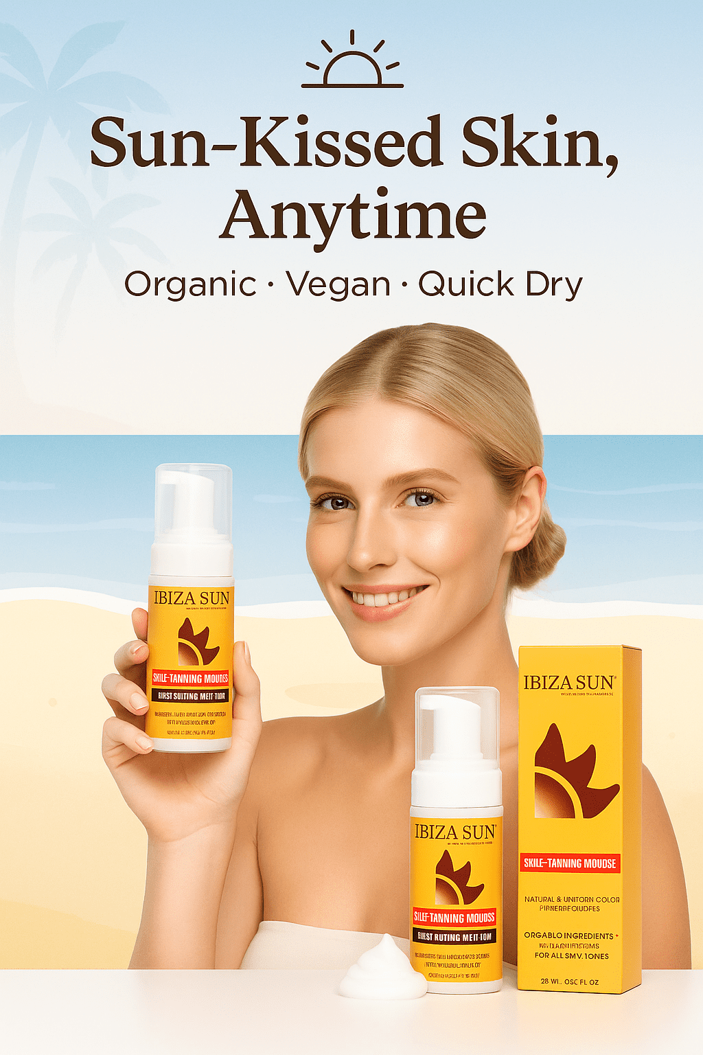 Ibiza Sun Organic Self Tanning Mousse for Face and Body (Natural Sunless Tan, 6.7 fl oz) 4mwun