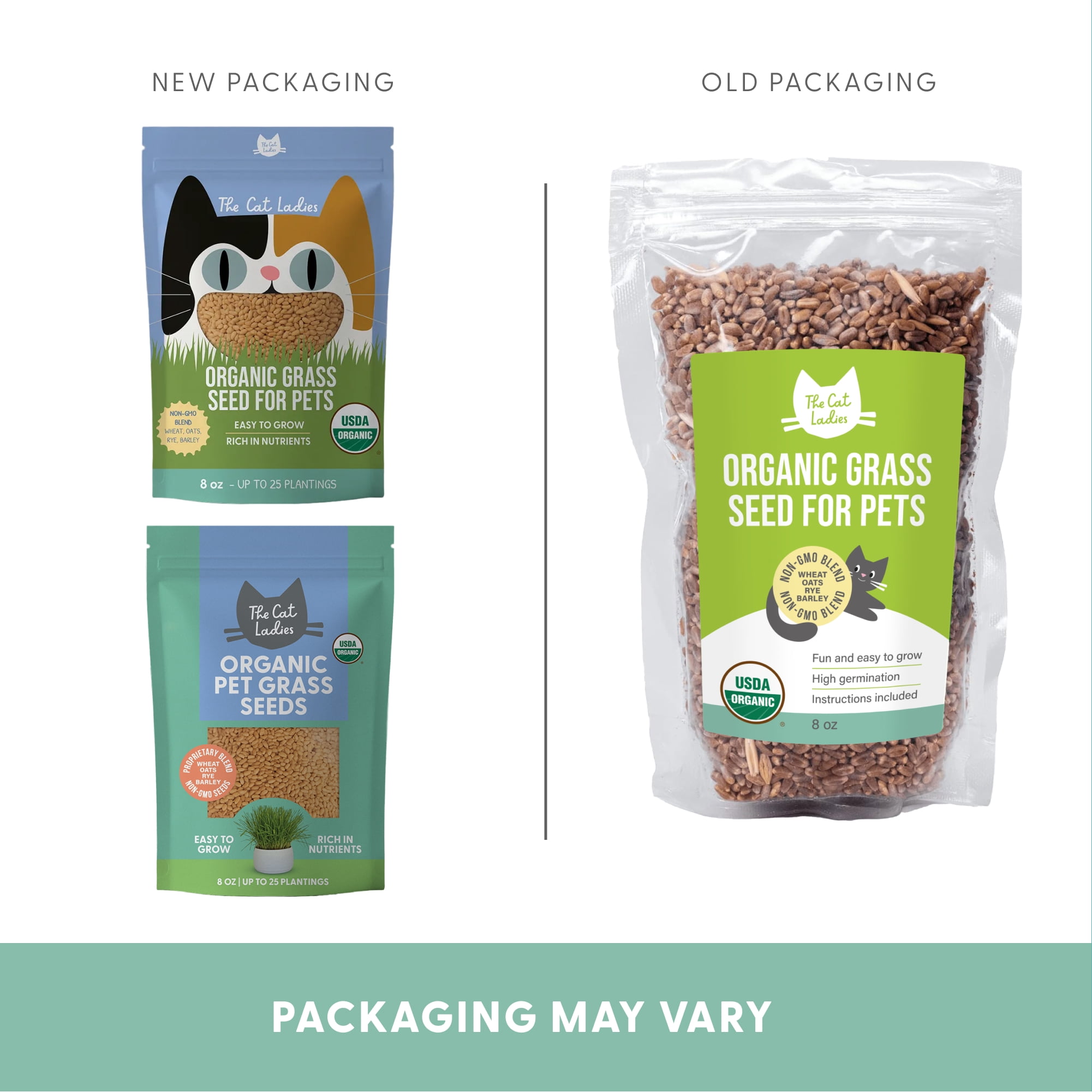 The Cat Ladies Organic Cat Grass Seed Blend (Wheat, Oats, Barley, Rye) Indoor Planting Kit (8 oz) 8bncp