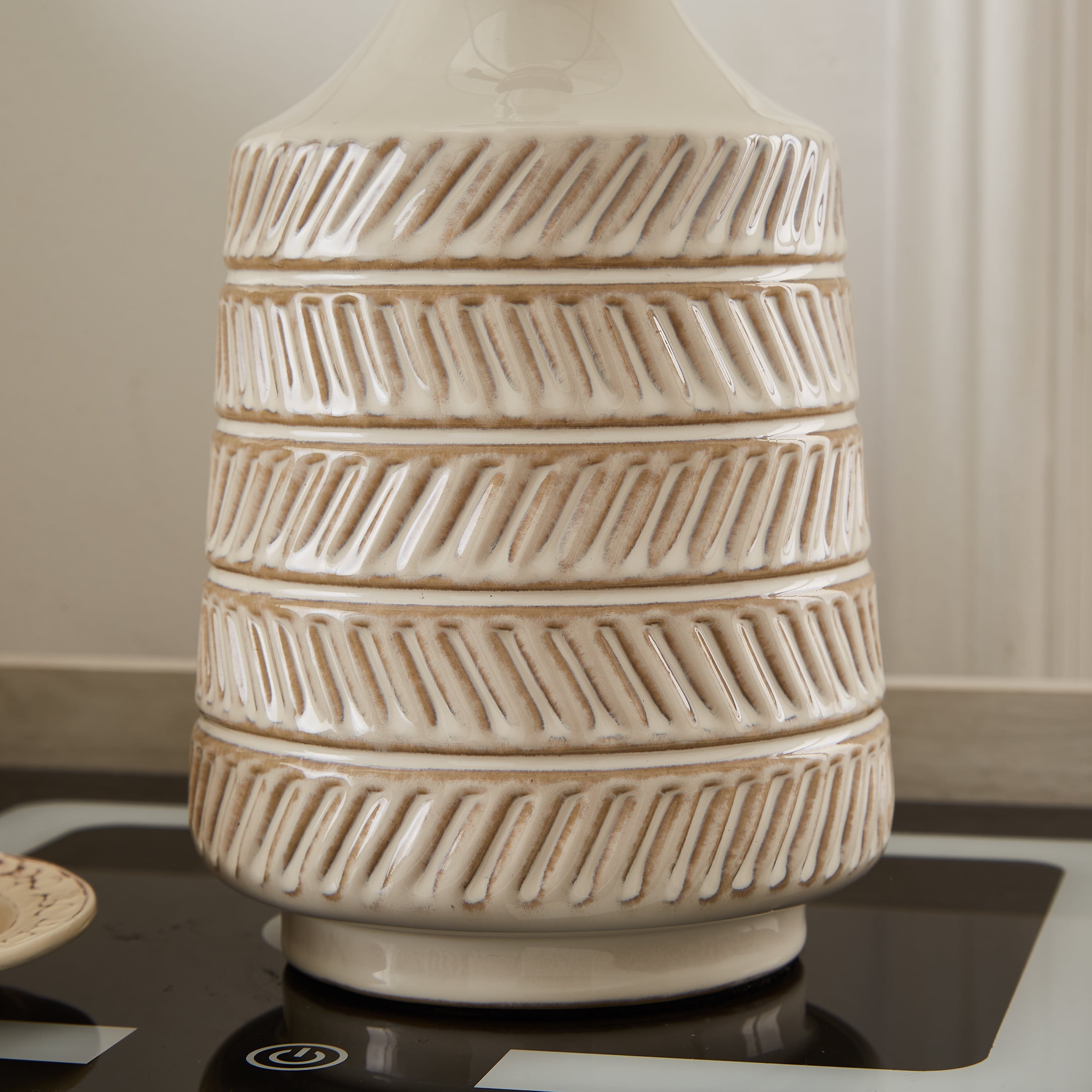 Better Homes & Gardens Reactive Glaze Ceramic Table Lamp with White Fabric Shade (17 in Height) lkw9c