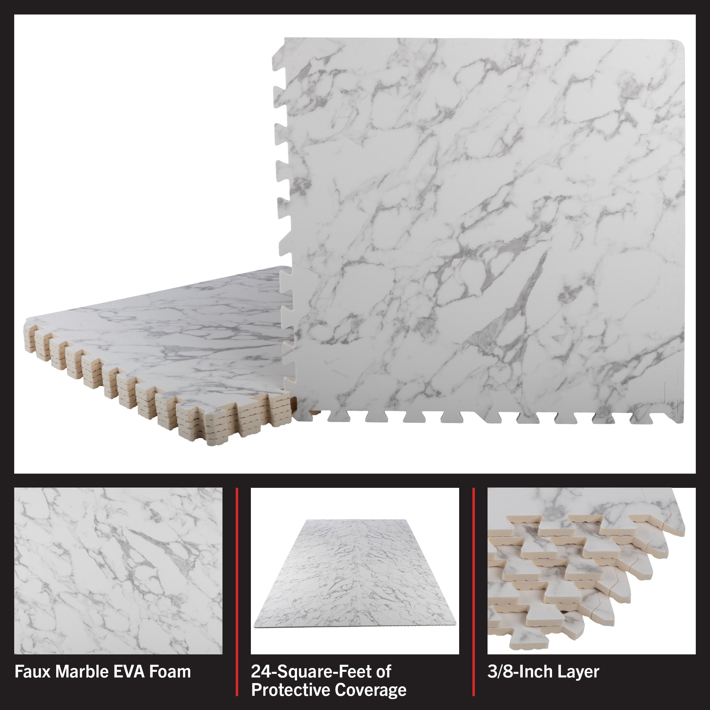 Stalwart Foam Floor Tiles Interlocking Gym Mat and Baby Play Area (White Marble, 24 sq ft) afiu2