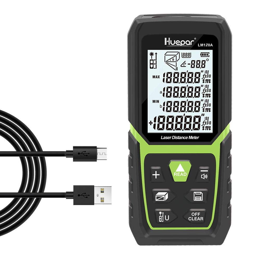 Huepar LM120A Laser Distance Measure, High Accuracy Electronic Angle Sensor (Black, 393 ft) ibo6c