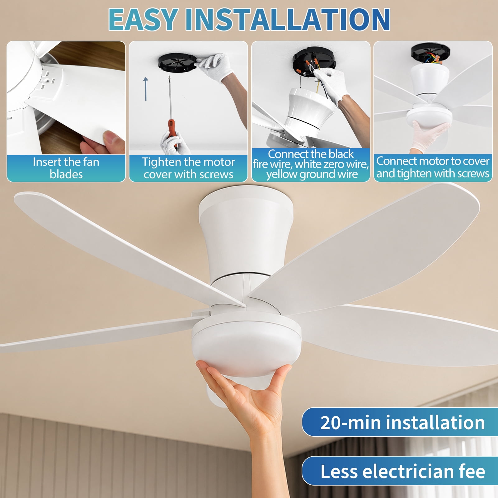 HAARAY 42 Inch Modern Ceiling Fan with LED Lights and Remote, Quiet DC Reversible Motor, 6 Speeds, 3 Color Temperatures (42 in) 28pu4