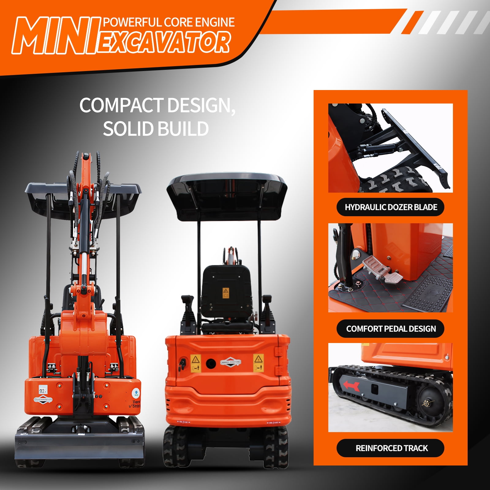 MachPro 1.2 Ton Mini Excavator with 13.5HP Gasoline Engine, Hydraulic Pilot Control, Includes Ripper, Rake, and Bucket (Orange, 1.2 Ton) izxdl
