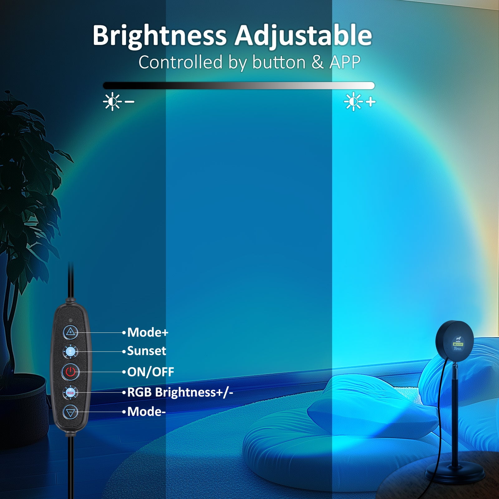 Cpeelsdo Sunset Lamp, RGB Color Changing LED Projector Light with App Control (Multicolor, 1 Pack) dv0nx
