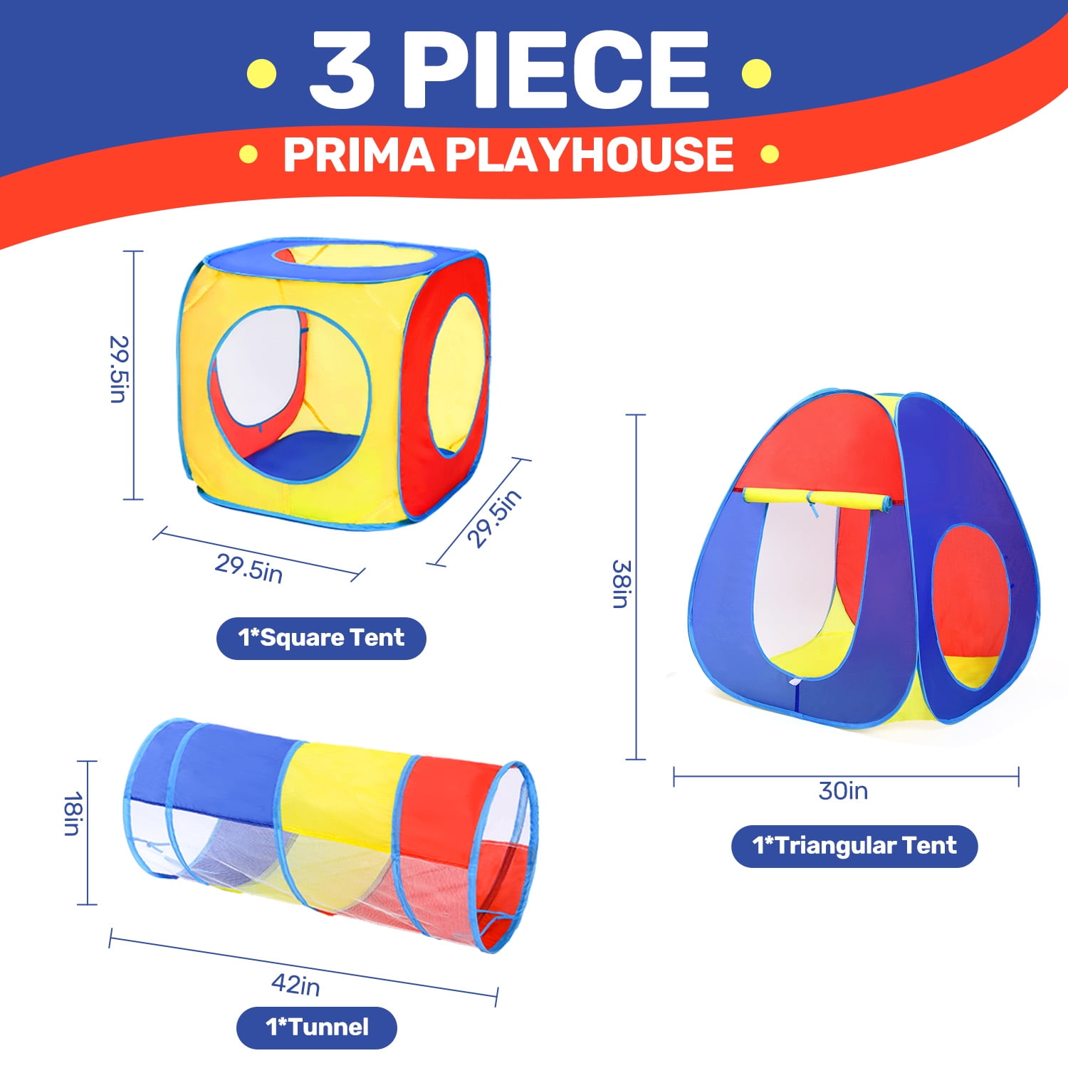 JoyStone Kids Pop Up Play Tent and Tunnel Set, Collapsible Indoor and Outdoor Jungle Gym (Multicolor, 3-Piece Set) 43nip