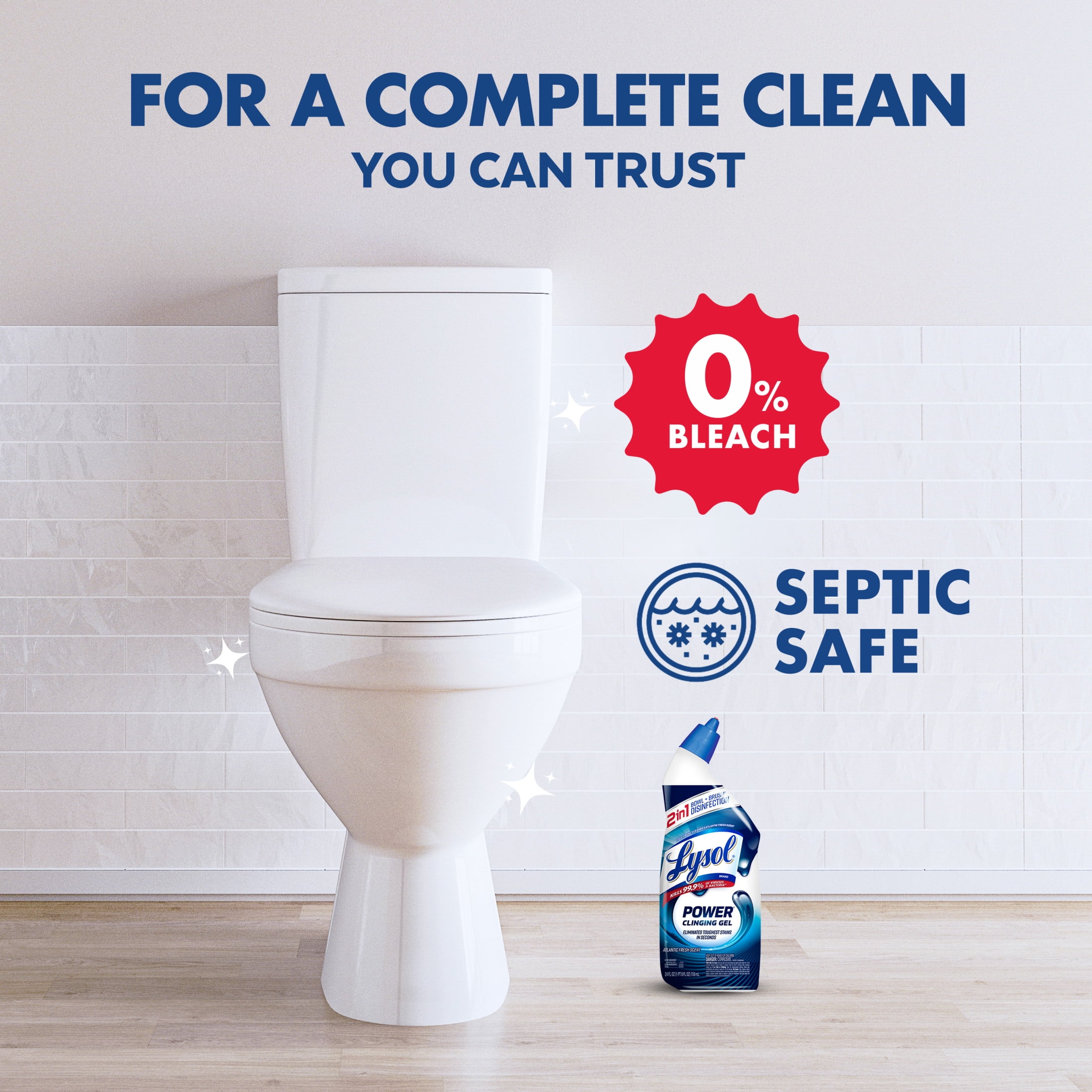 Lysol Power Toilet Bowl Cleaner Gel, Disinfecting and Stain Removal (Atlantic Fresh, 24 fl oz, 4 Pack) f2m3h