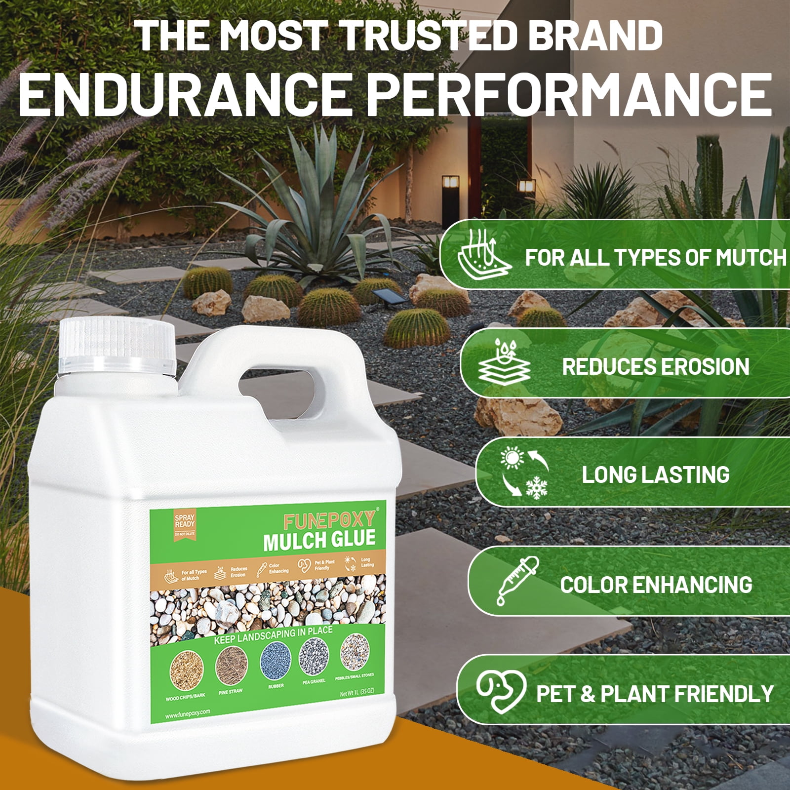FUNEPOXY Mulch Glue Landscape Stabilizer for Gravel and Garden Paths (White, 72 oz) xwwzz