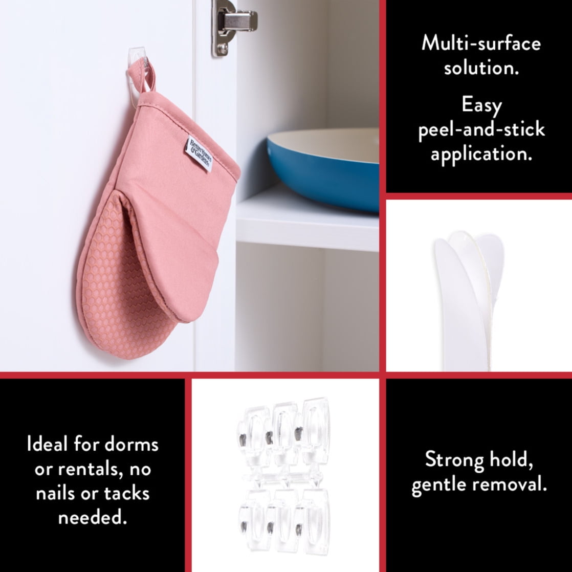 Hyper Tough Mini Removable Self-Adhesive Hooks, Damage-Free Wall Mount for Home Organization (Clear, 18 Pack, 0.5 lb Capacity) wko4u