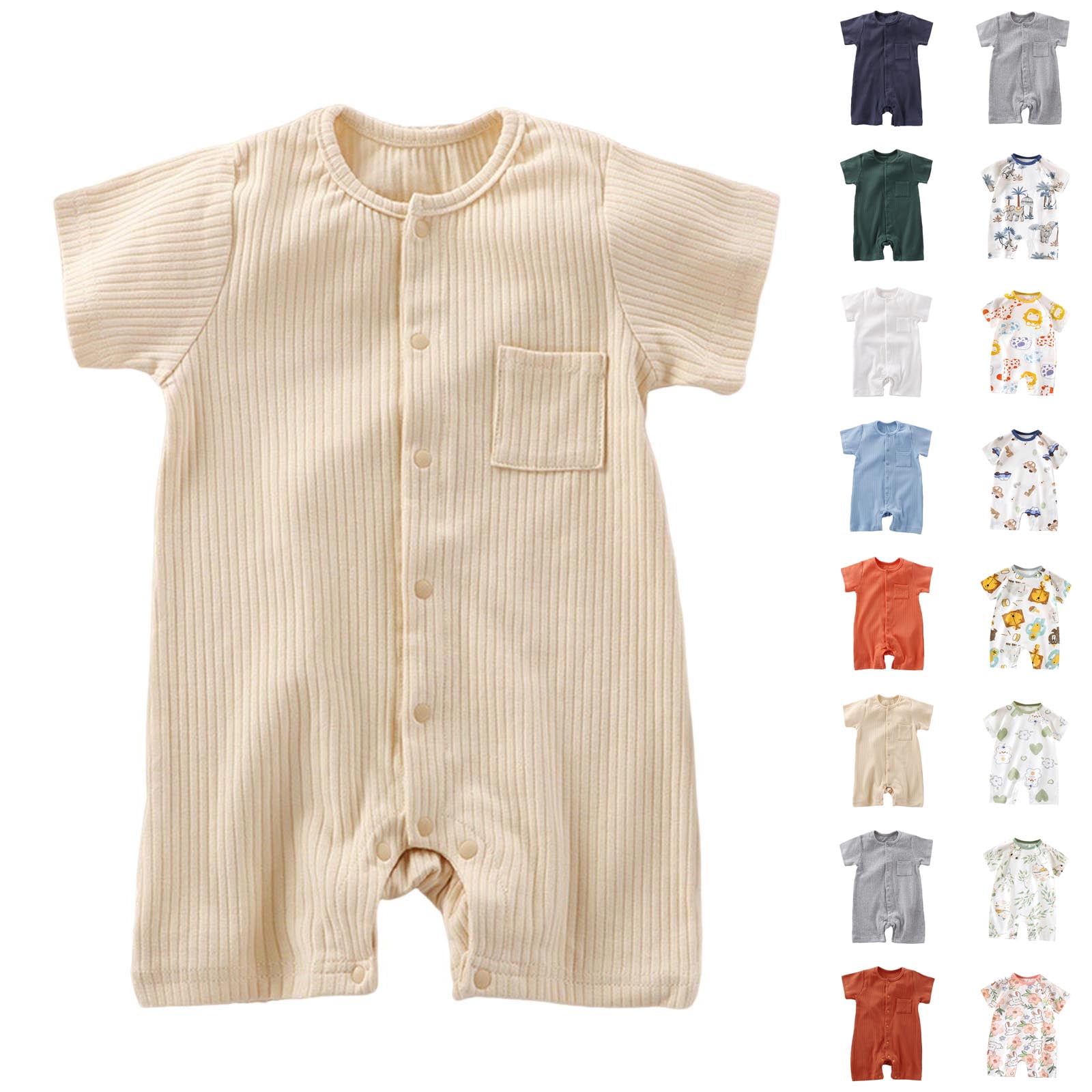 Agkizg Baby Unisex Short Sleeve Romper, Breathable Cotton Summer Bodysuit for Infants (Green, 0-3 Months) wexcs