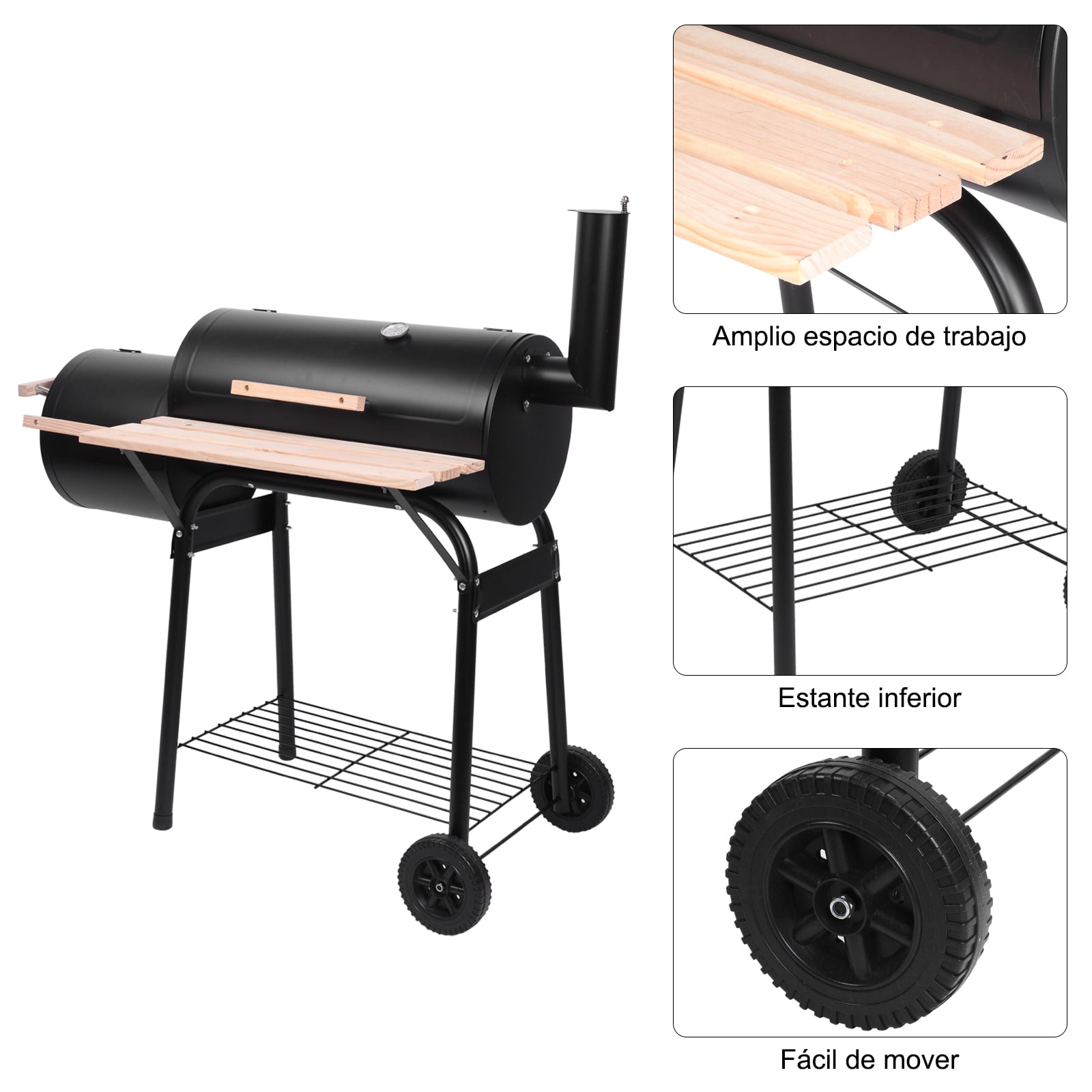 Segmart Portable Charcoal Grill with Temperature Gauge and Wood Shelves (Black, 24.4 in) r51vt