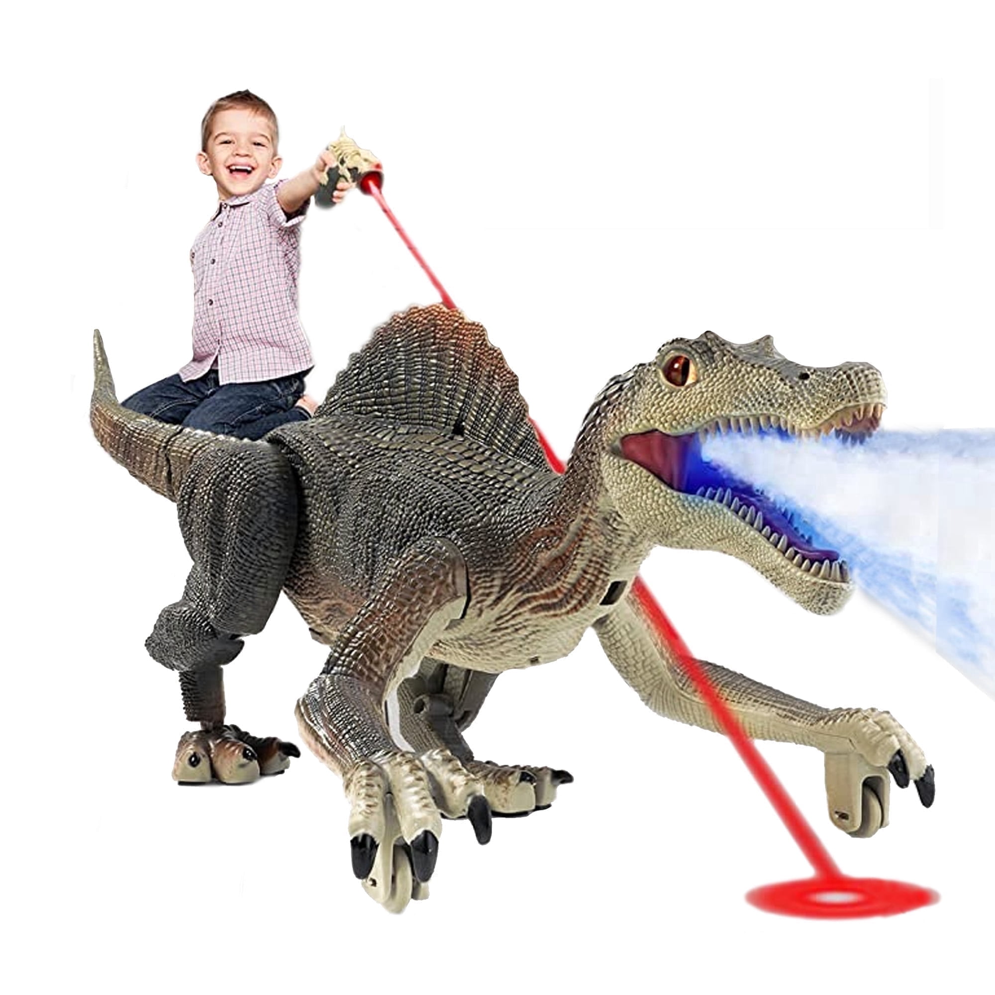 Richgv Remote Control Spinosaurus Robot Toy with Light and Spray Effects (Grey, 1 Pack) 9aahb