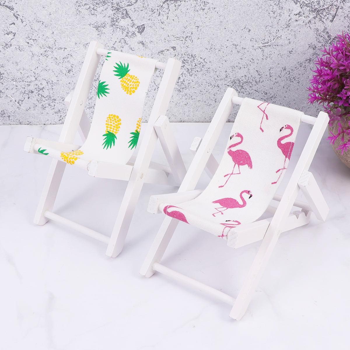 Masteelf Mini Wood Beach Chair Phone Holder Set for Kids Party Decor (White, 2 Pcs) ry6g2